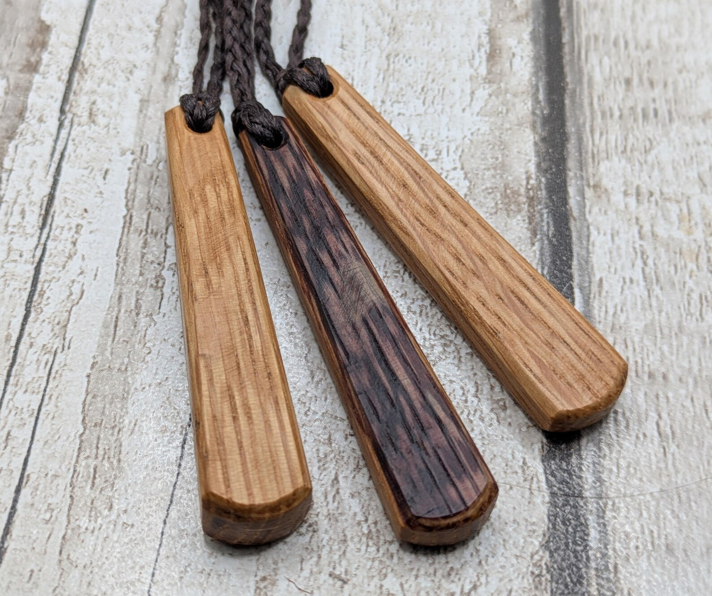 whiskey barrel oak wood recycled roimata teardrop pendant