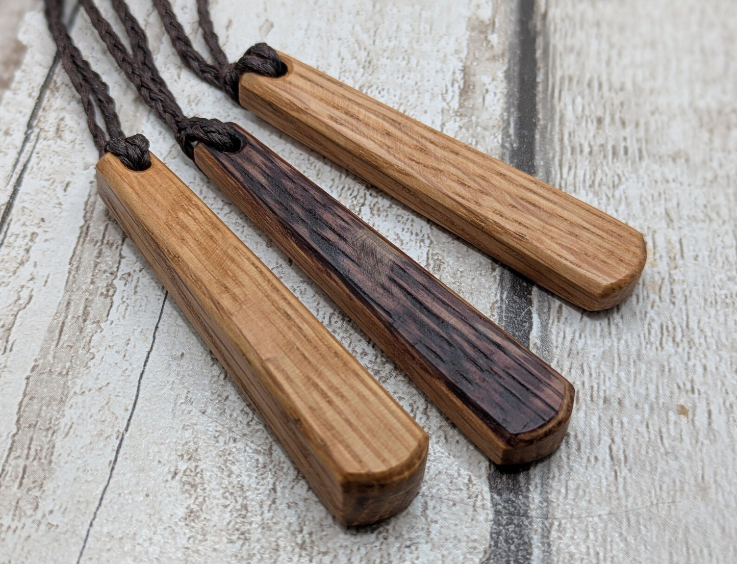 whiskey barrel oak wood recycled roimata teardrop pendant