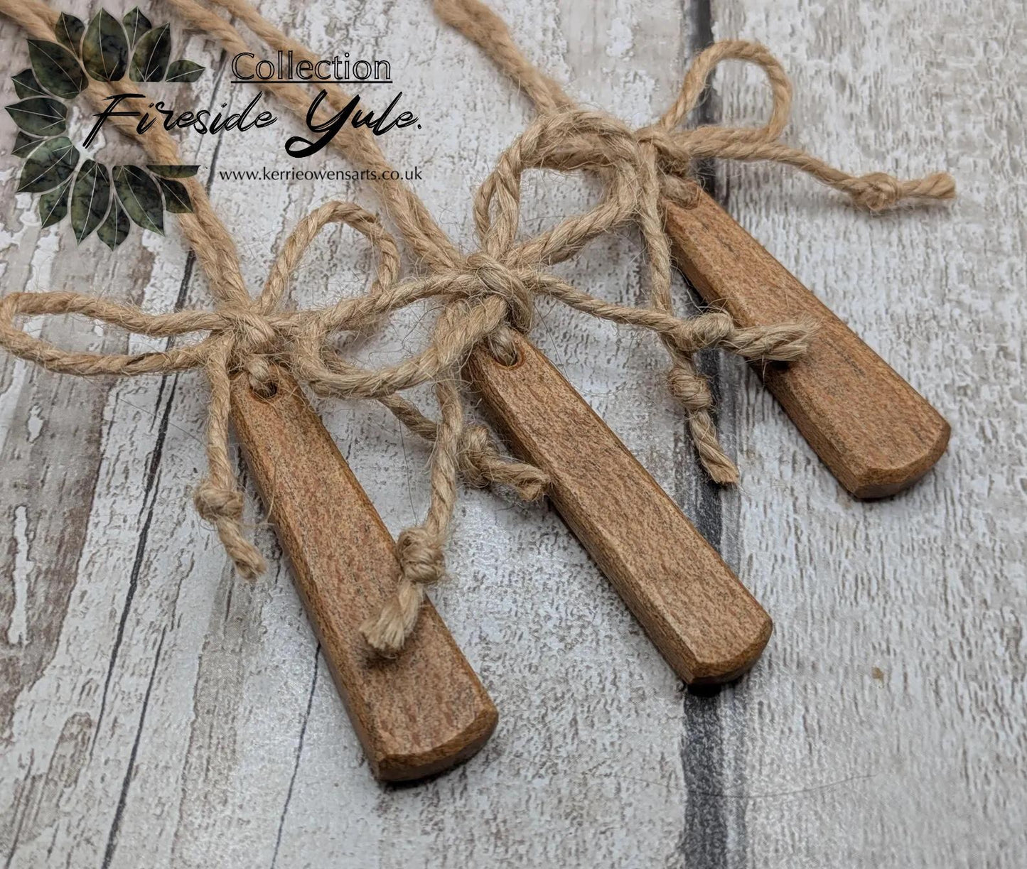 3 pack recycled wood Teardrop hanging Christmas decorations.