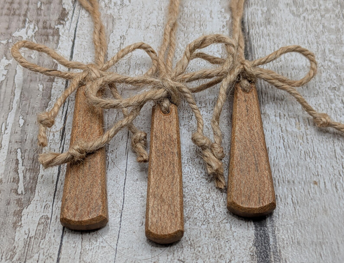 3 pack recycled wood Teardrop hanging Christmas decorations.