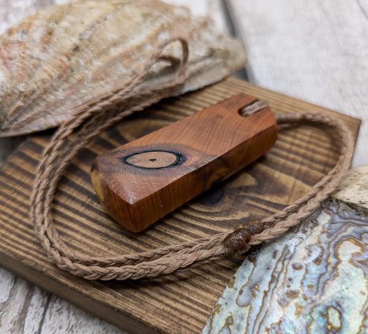 Chunky yew wood roimata tear drop pendant.