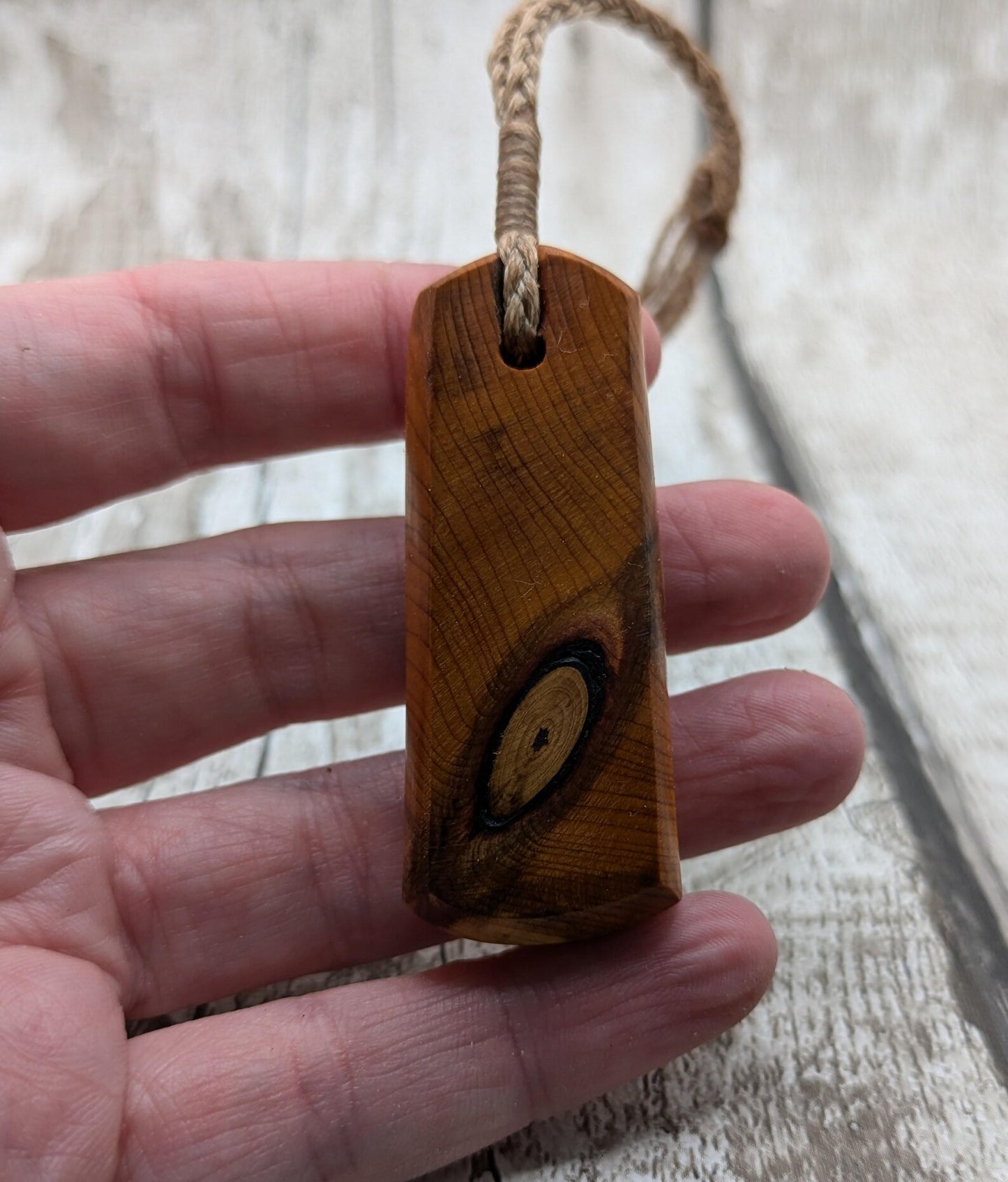 Chunky yew wood roimata tear drop pendant.