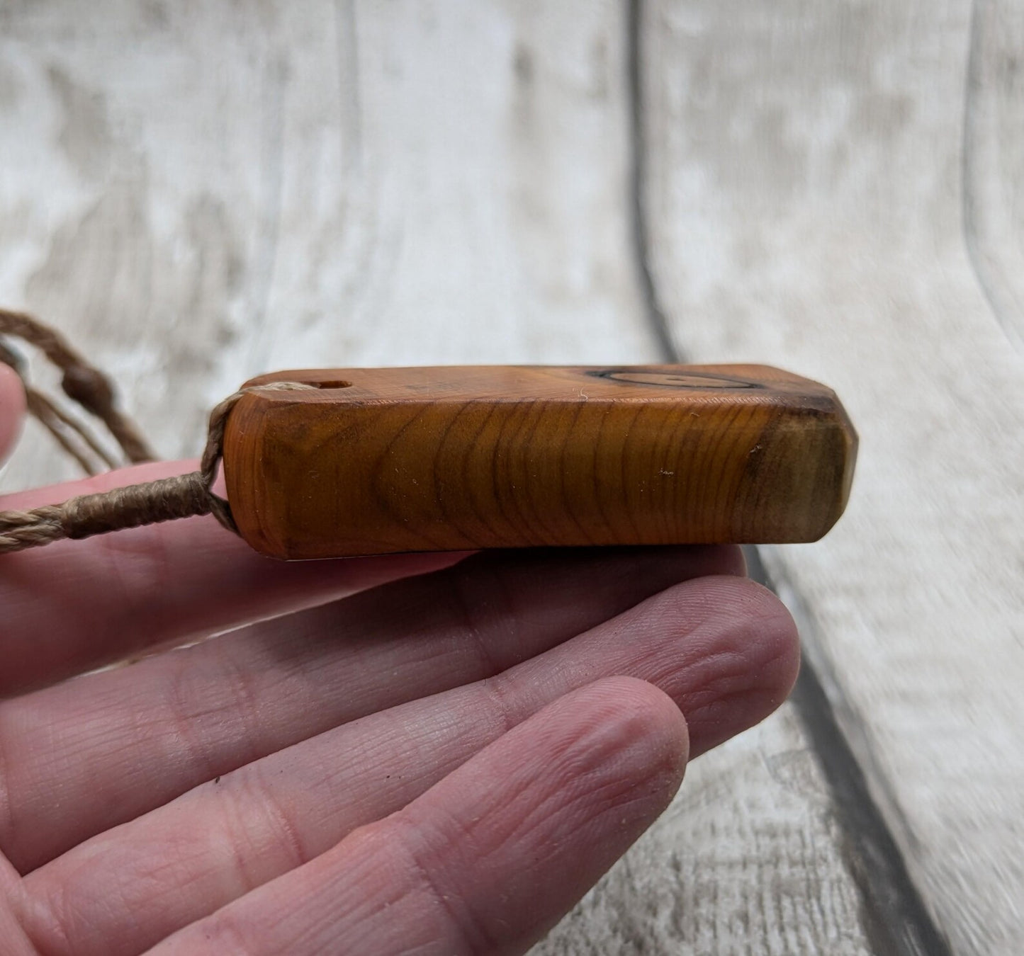 Chunky yew wood roimata tear drop pendant.