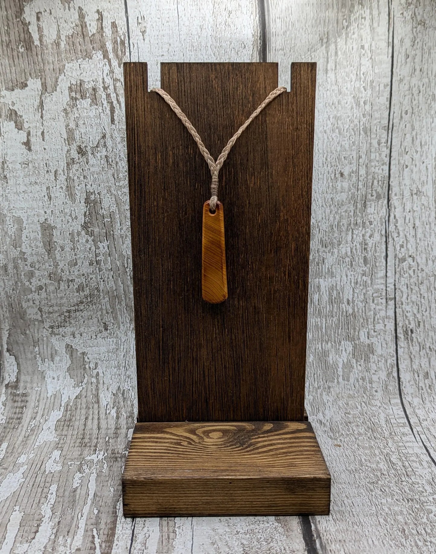 Yew wood roimata teardrop pendant.