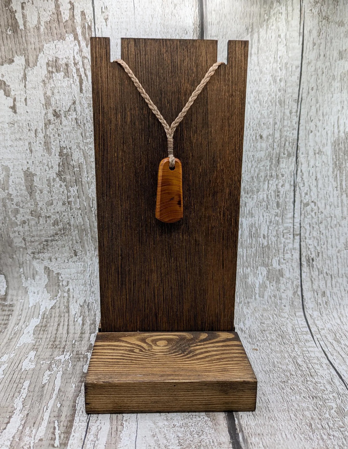 Yew wood roimata tear drop pendant.