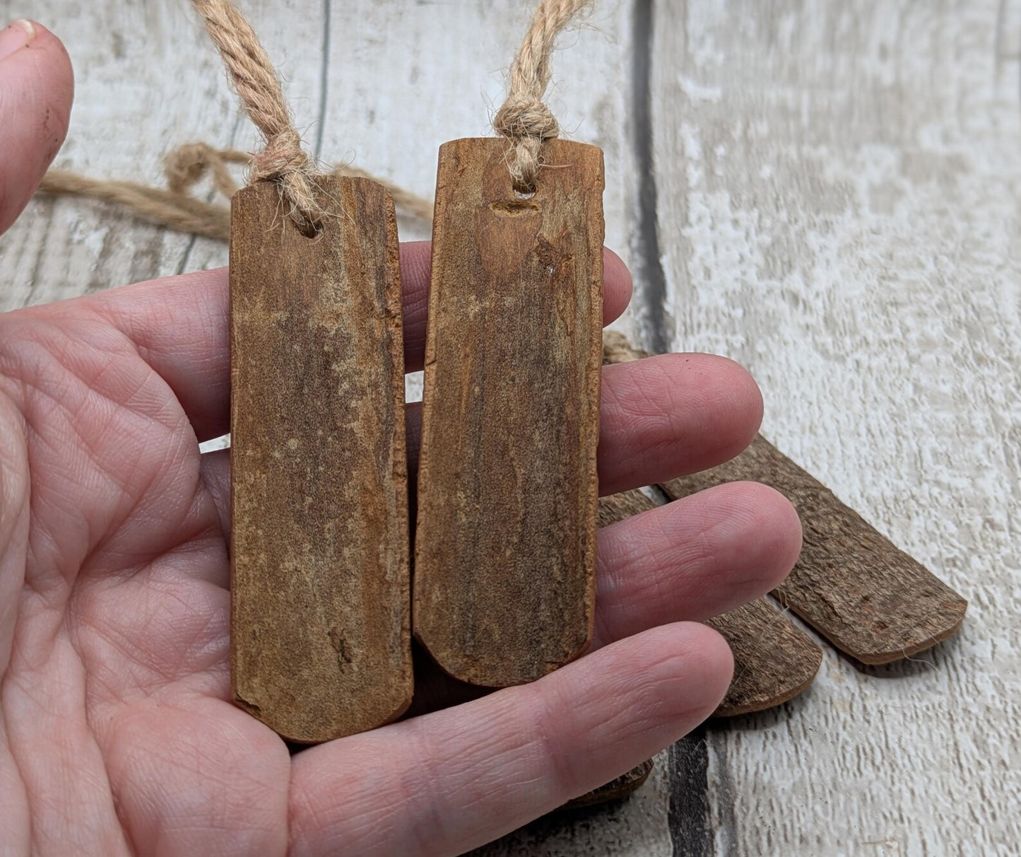 5 pack large cinnamon bark seasonal hanging decoration.