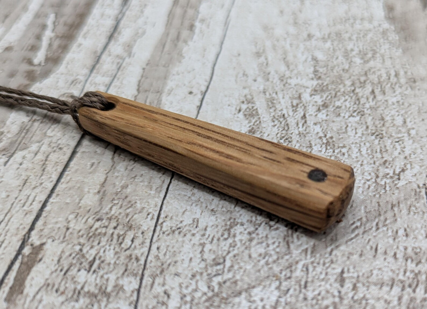 Whiskey Barrel Oak stave teardrop Necklace – Handcarved with Moldavite inlay | Eco Reclaimed and up cycled roimata Wooden unisex Jewellery.