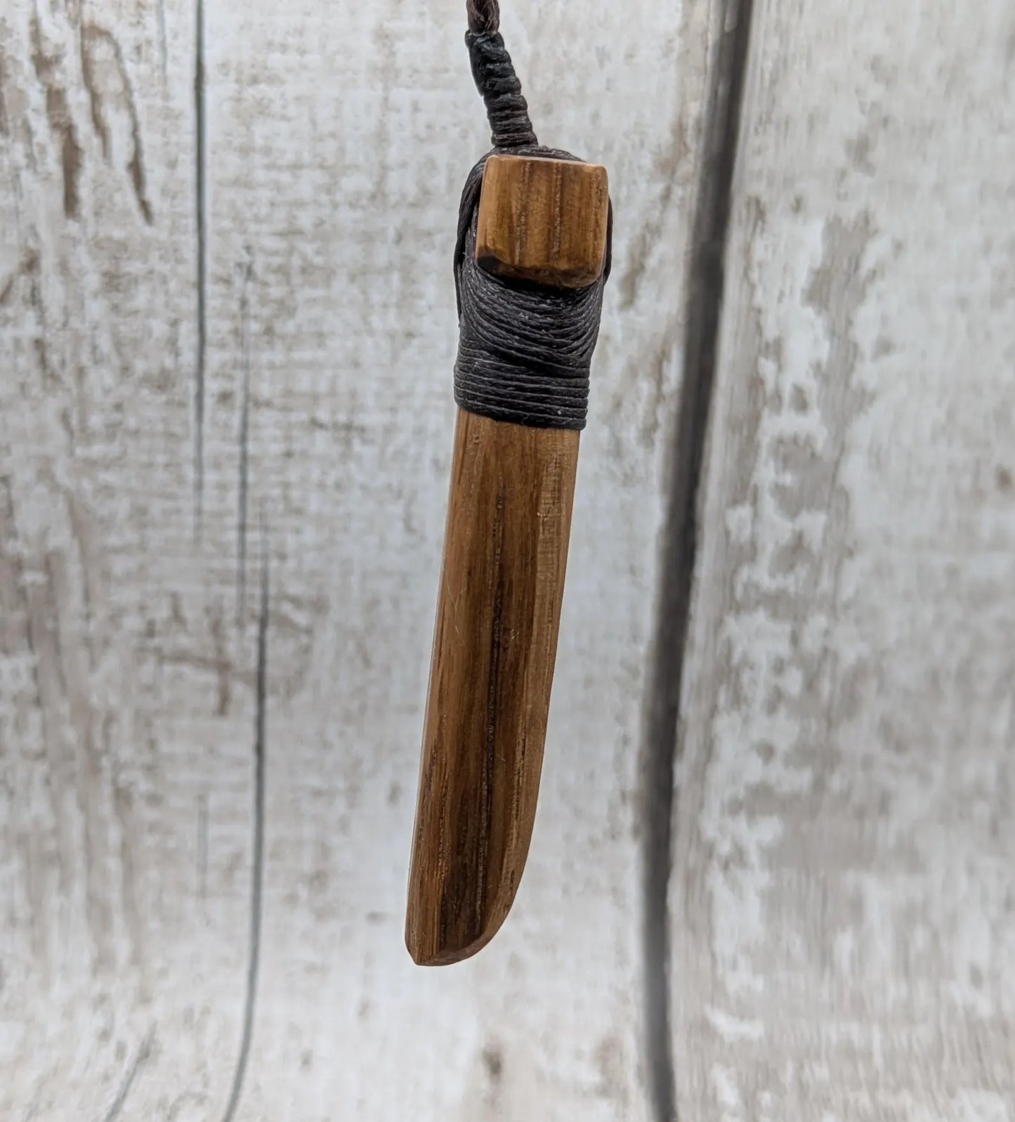 whiskey barrel oak wood hei took adze pendant with abalone shell.