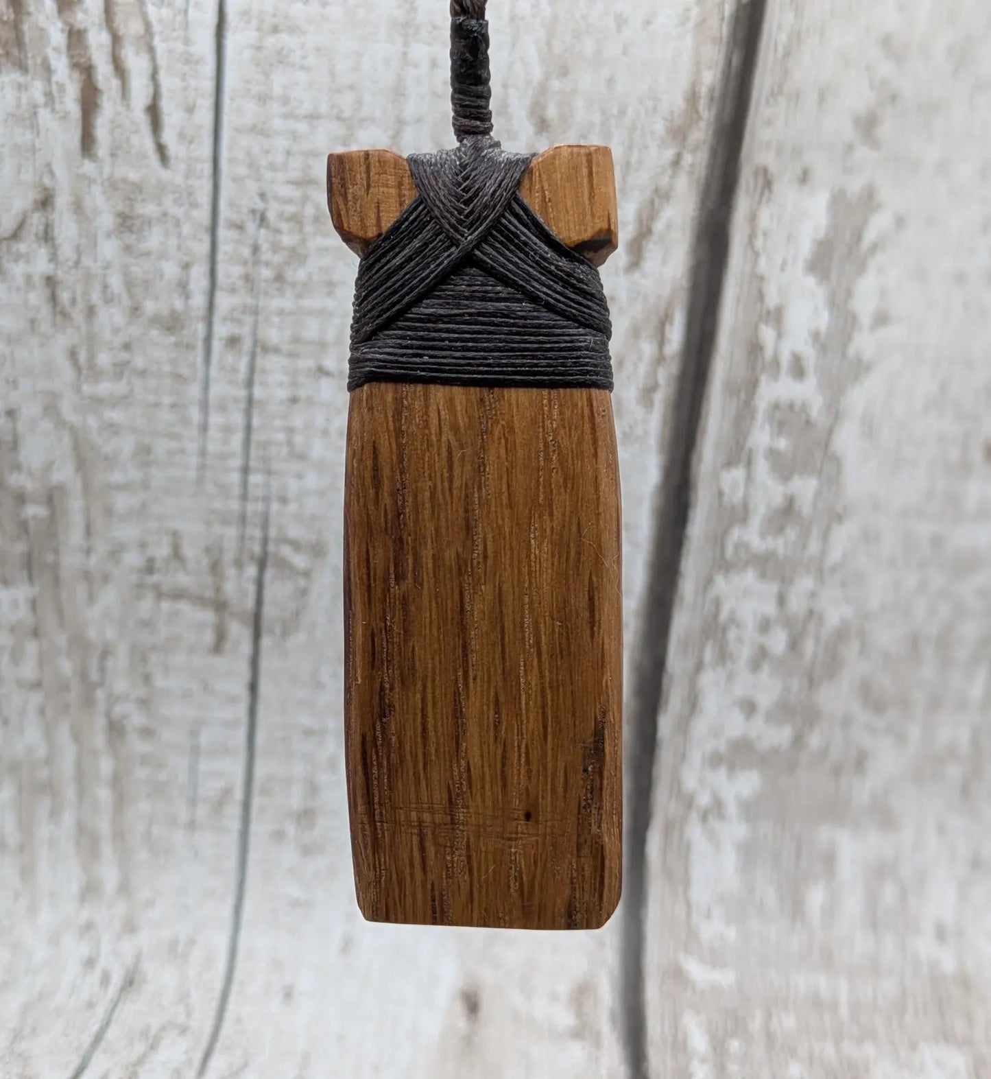 whiskey barrel oak wood hei took adze pendant with abalone shell.