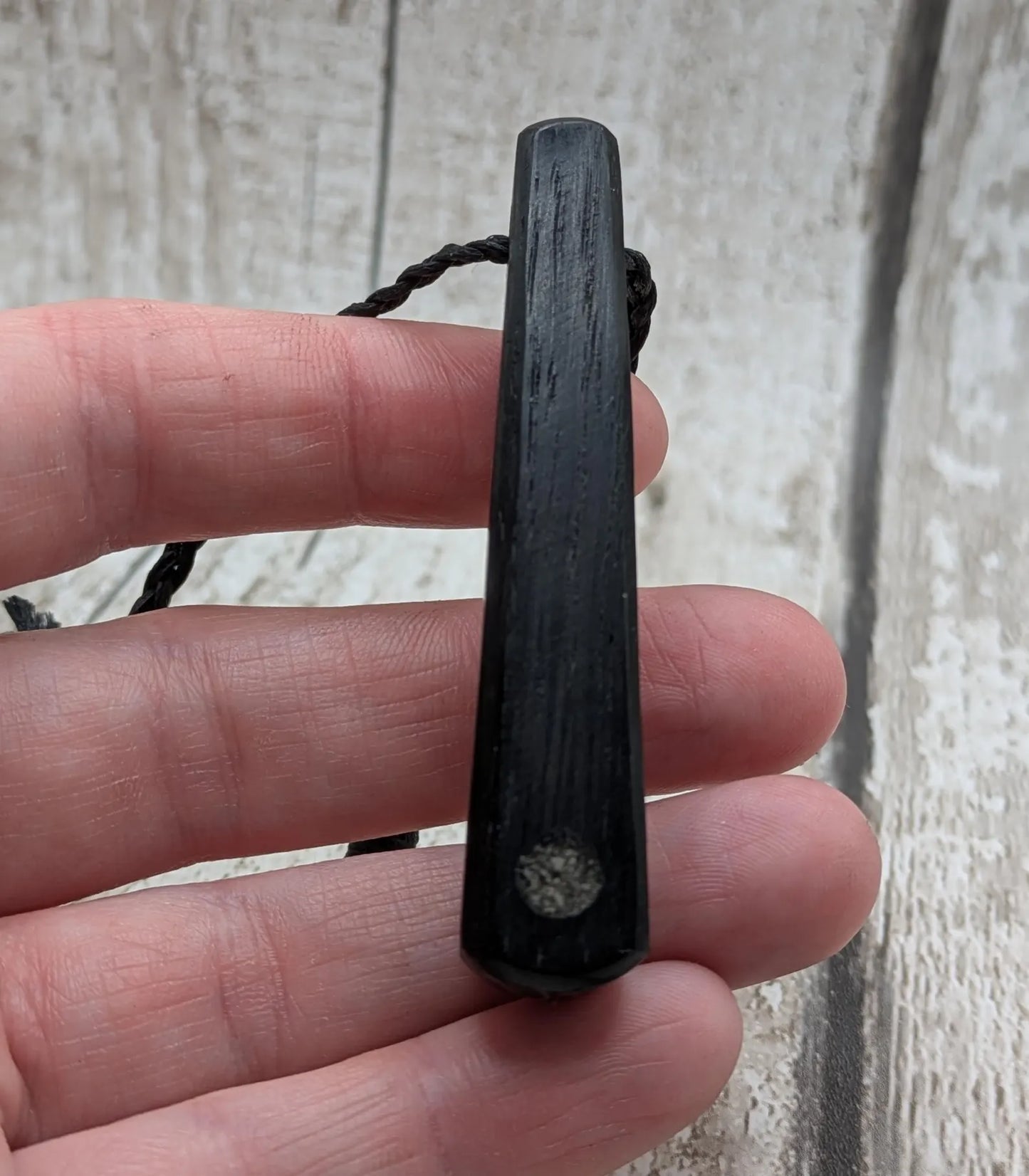 Fenland Bog Oak Roimata Pendant with Avebury Sarsen Inlay – Ancient Talisman | Wiccan, Druidic, or Pagan spiritual Ancestral Jewellery.