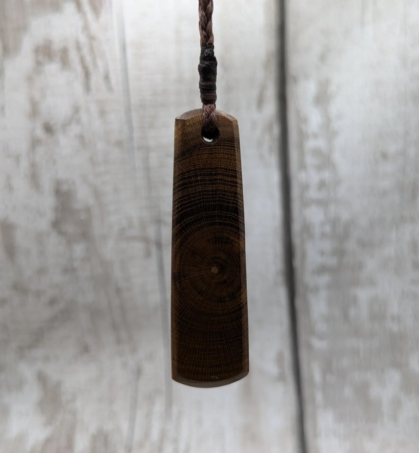 Laburnum wood roimata teardrop pendant with freshwater Pearl and copper.