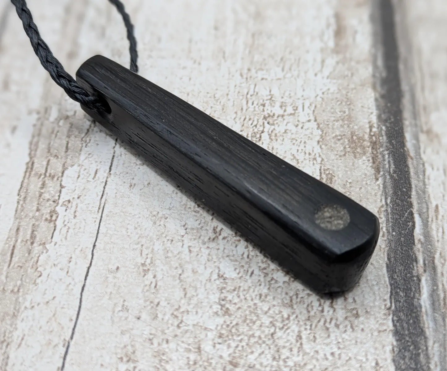 Fenland Bog Oak Roimata Pendant with Avebury Sarsen Inlay – Ancient Talisman | Wiccan, Druidic, or Pagan spiritual Ancestral Jewellery.