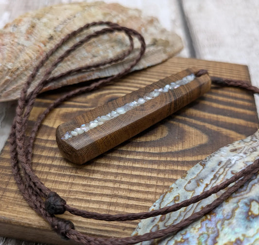 Laburnum wood roimata teardrop pendant with freshwater Pearl.