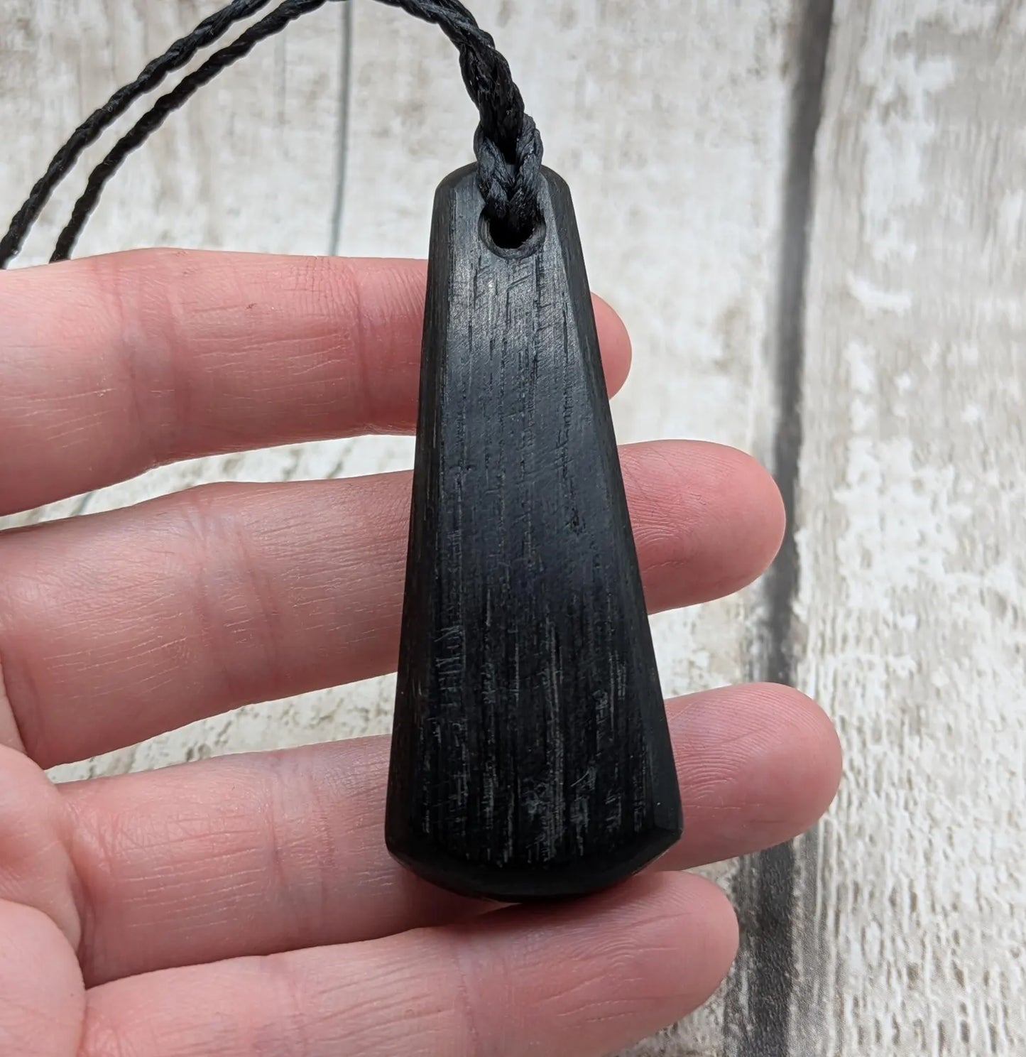 Fenland Bog Oak Roimata Pendant with Avebury Sarsen Inlay – Ancient Talisman | Wiccan, Druidic, or Pagan spiritual Ancestral Jewellery.