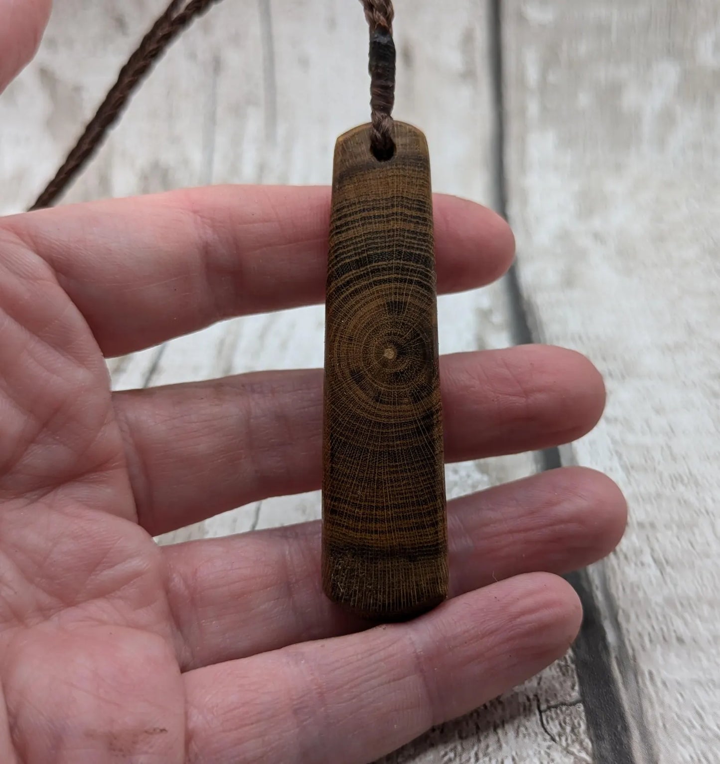 Laburnum wood roimata teardrop pendant with freshwater Pearl.