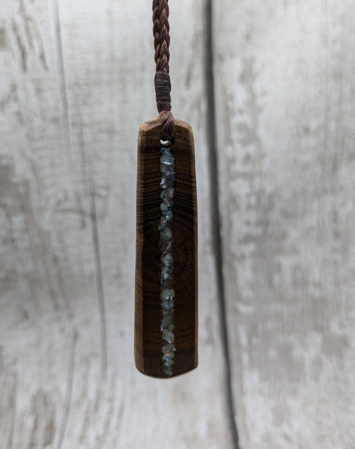 Laburnum wood roimata teardrop pendant with freshwater Pearl.