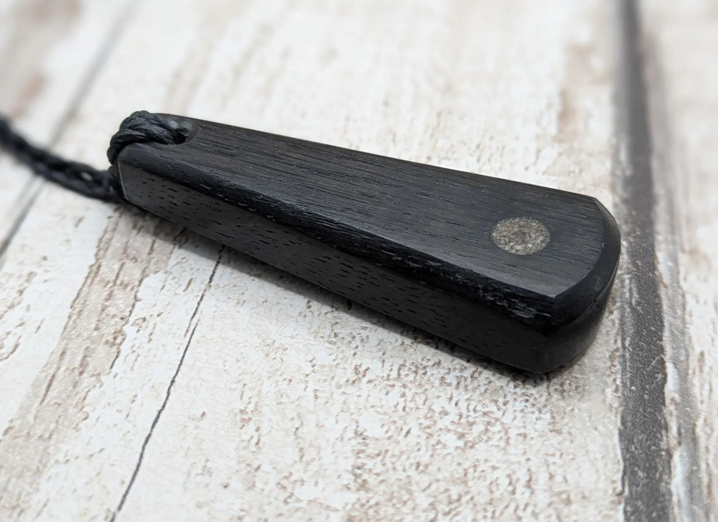 Fenland Bog Oak Roimata Pendant with Avebury Sarsen Inlay – Ancient Talisman | Wiccan, Druidic, or Pagan spiritual Ancestral Jewellery.