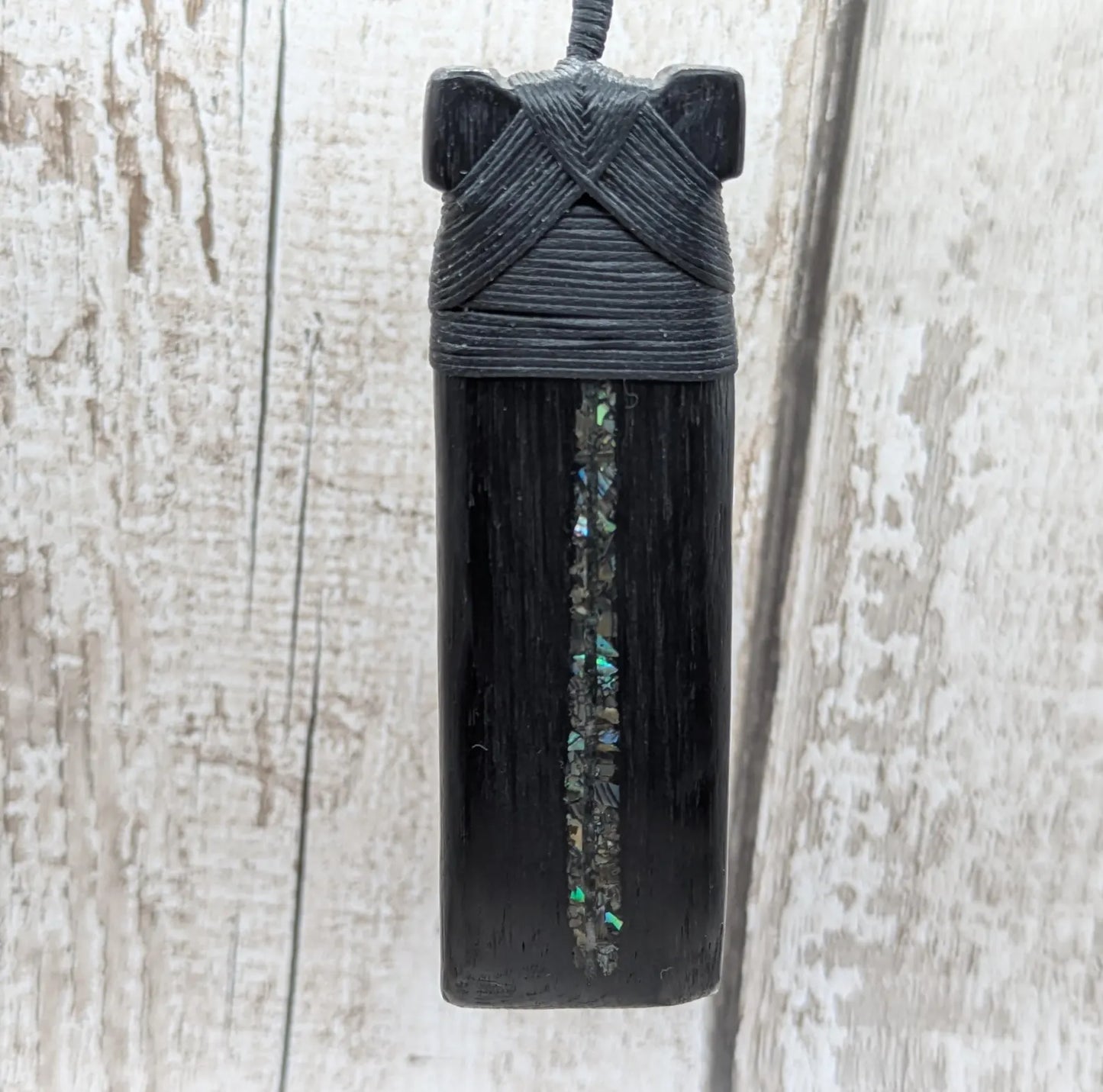 Fenland bog oak wood pendant hei toki adze with pāua shell and pounamu - Māori Inspired Adze, Ancient British Wood.