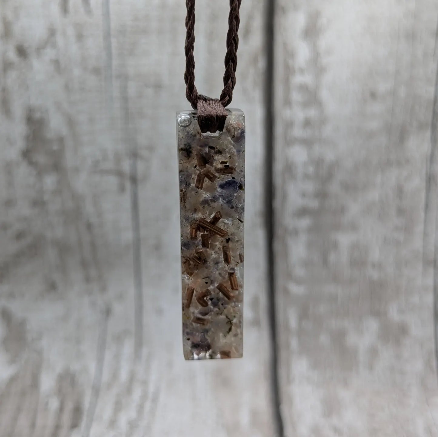 Sunstone, Iolite and copper pendant.