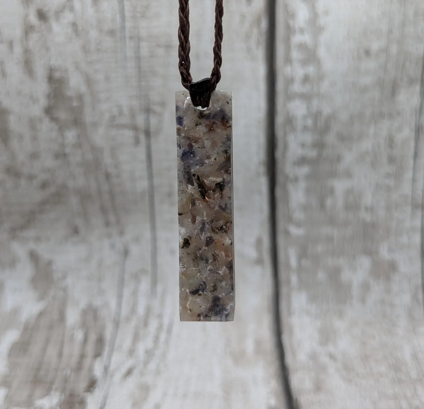 Sunstone, Iolite and copper pendant.