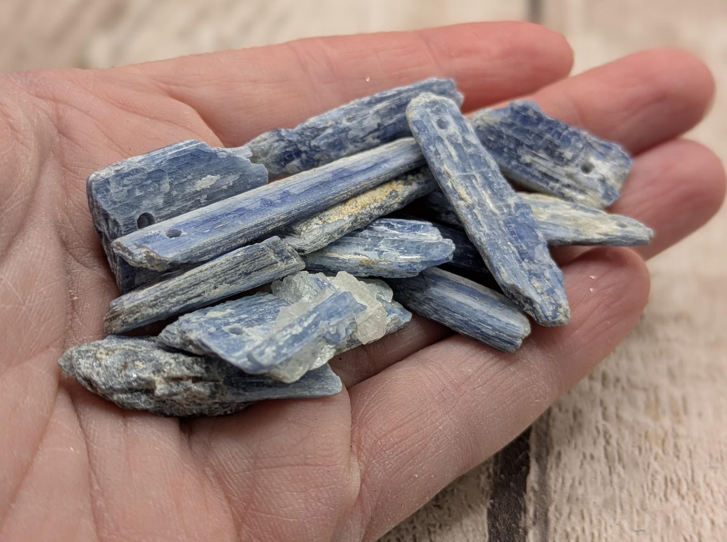 14 chunky small blue kyanite beads.