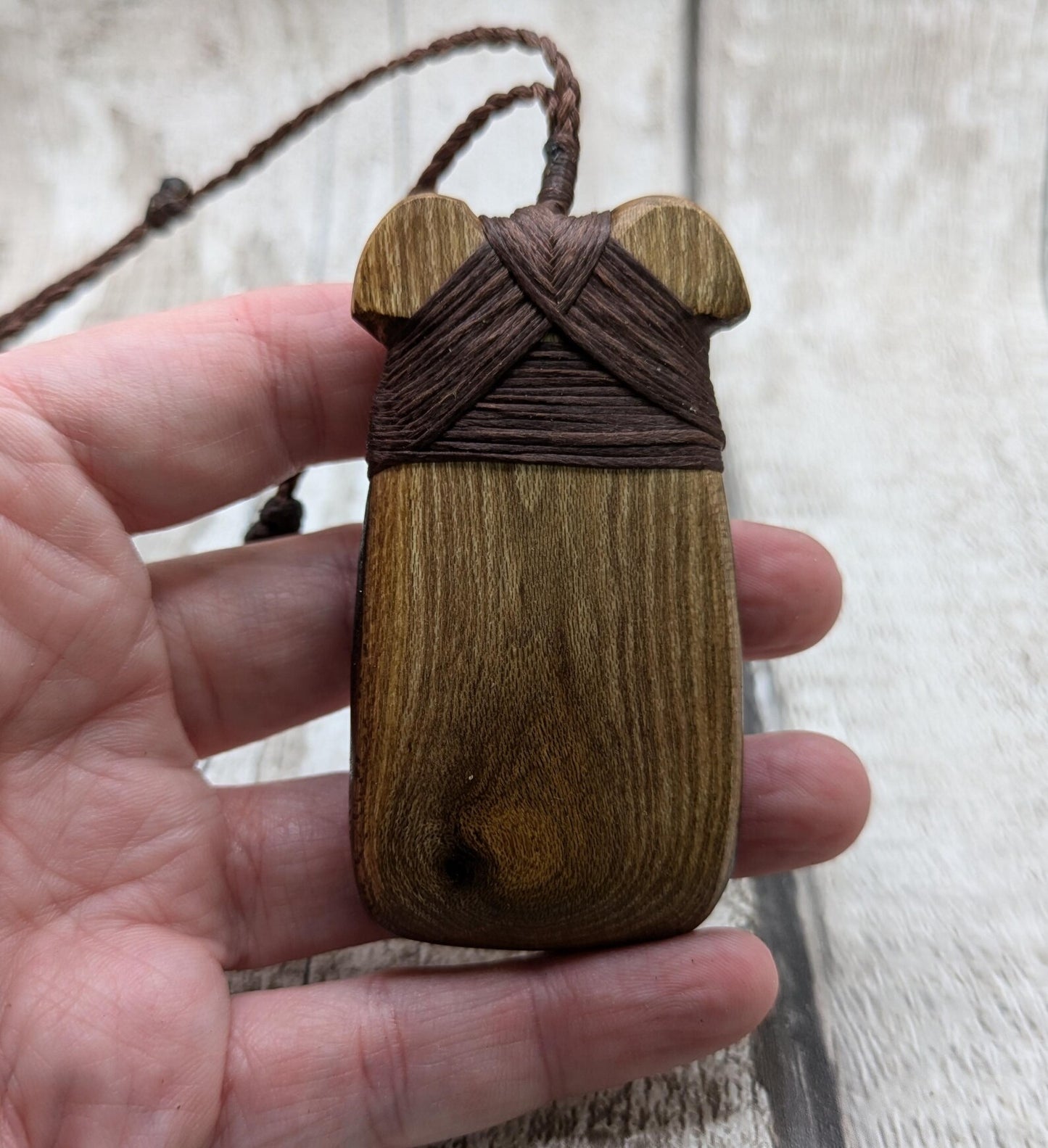 Laburnum wood, live edge, hey Toki adze pendant.