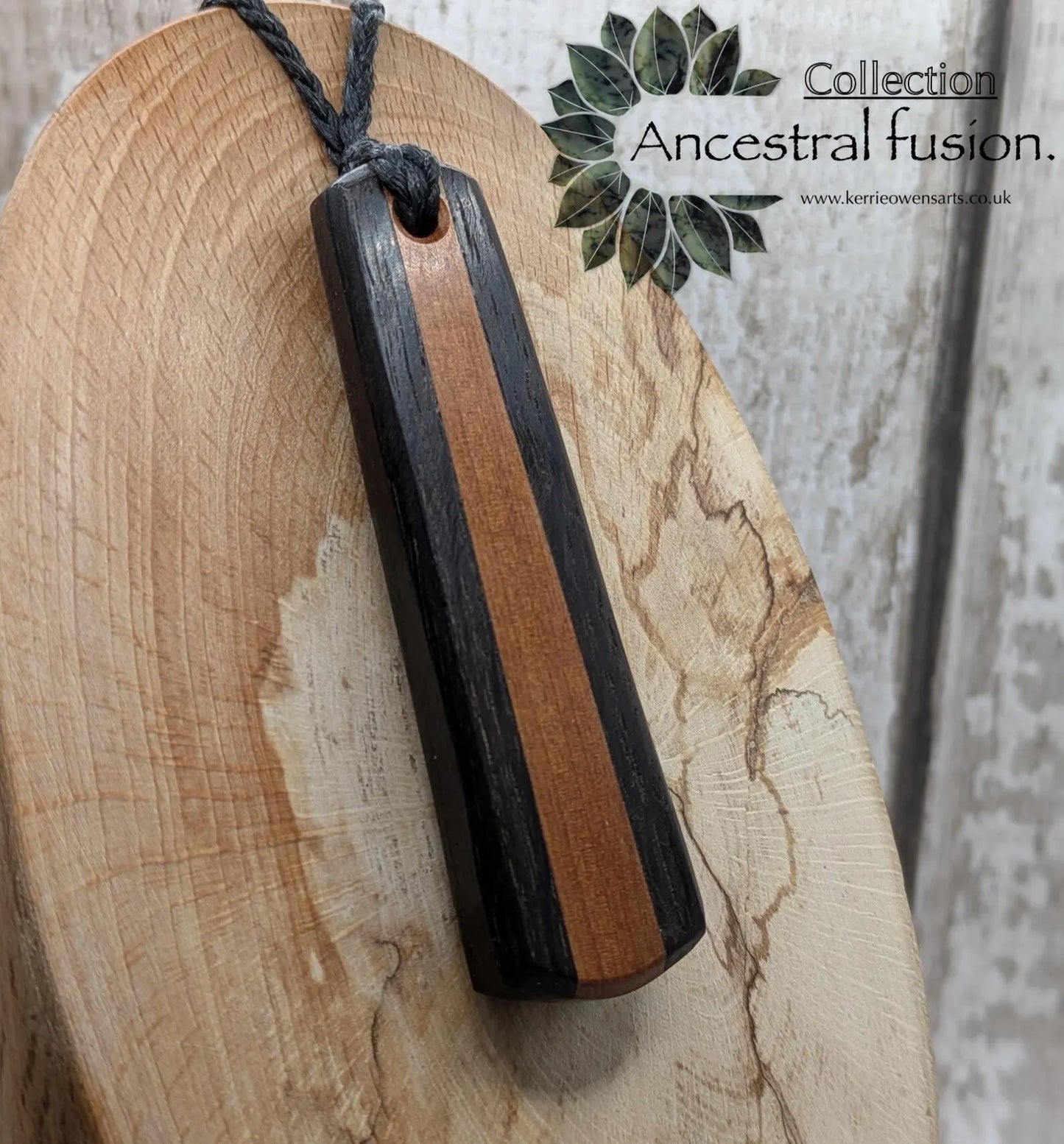 Fenland bog oak and swamp Kauri roimata teardrop pendant.