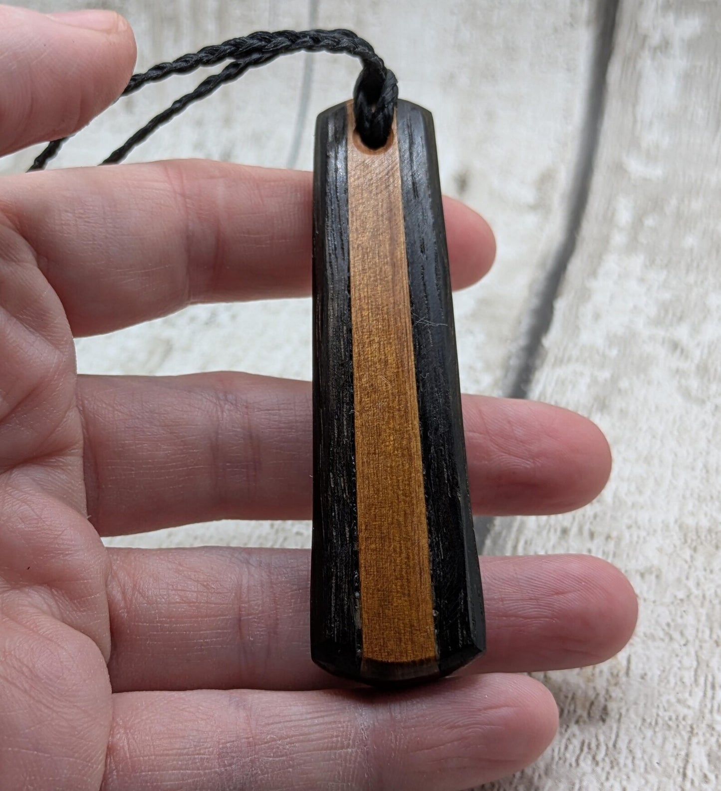 Fenland bog oak and swamp Kauri roimata teardrop pendant.