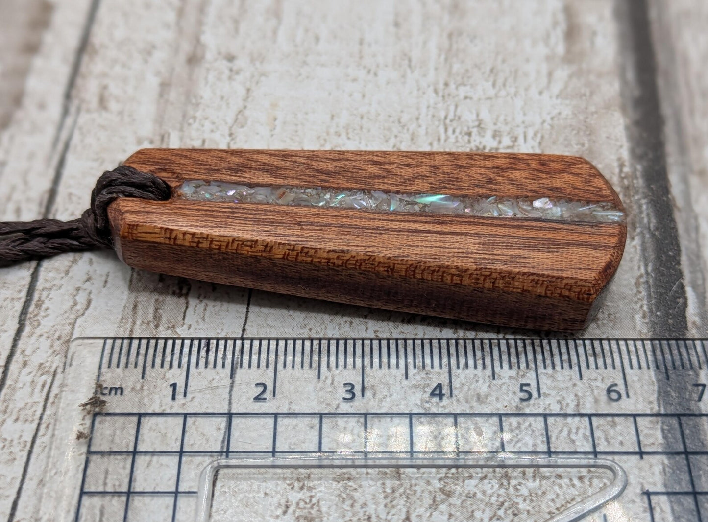 sepele mahogany wood pendant roimata teardrop pendant with white mussel shell inlay