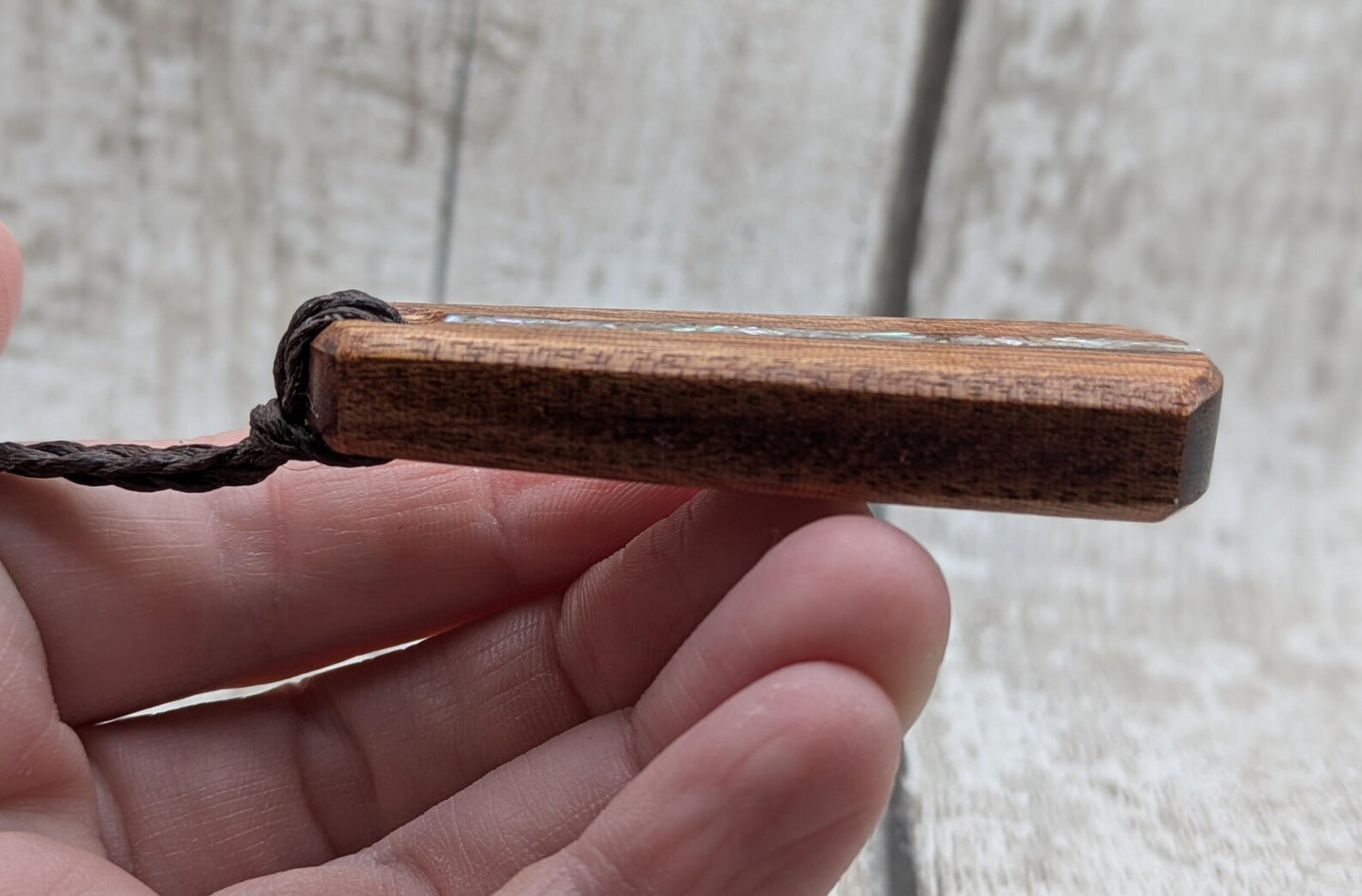 sepele mahogany wood pendant roimata teardrop pendant with white mussel shell inlay