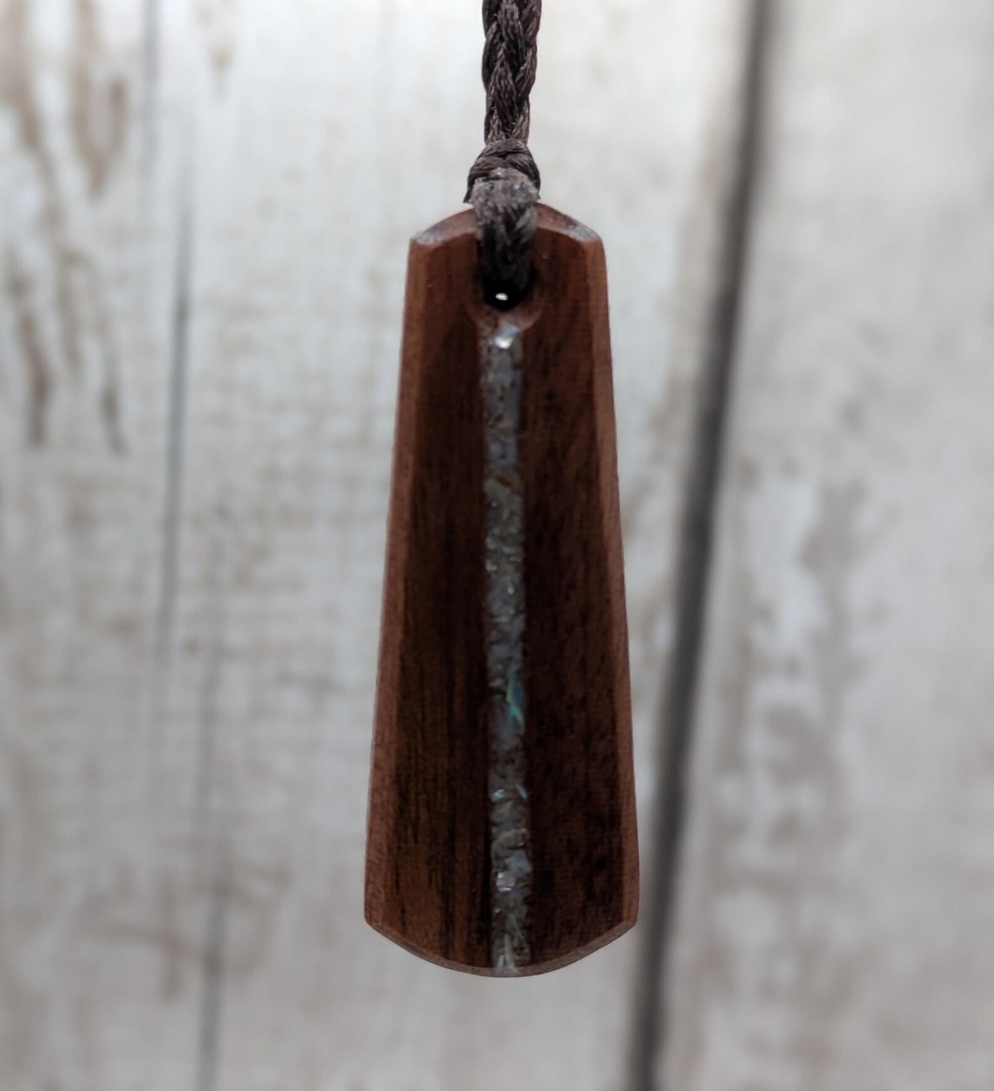 sepele mahogany wood pendant roimata teardrop pendant with white mussel shell inlay