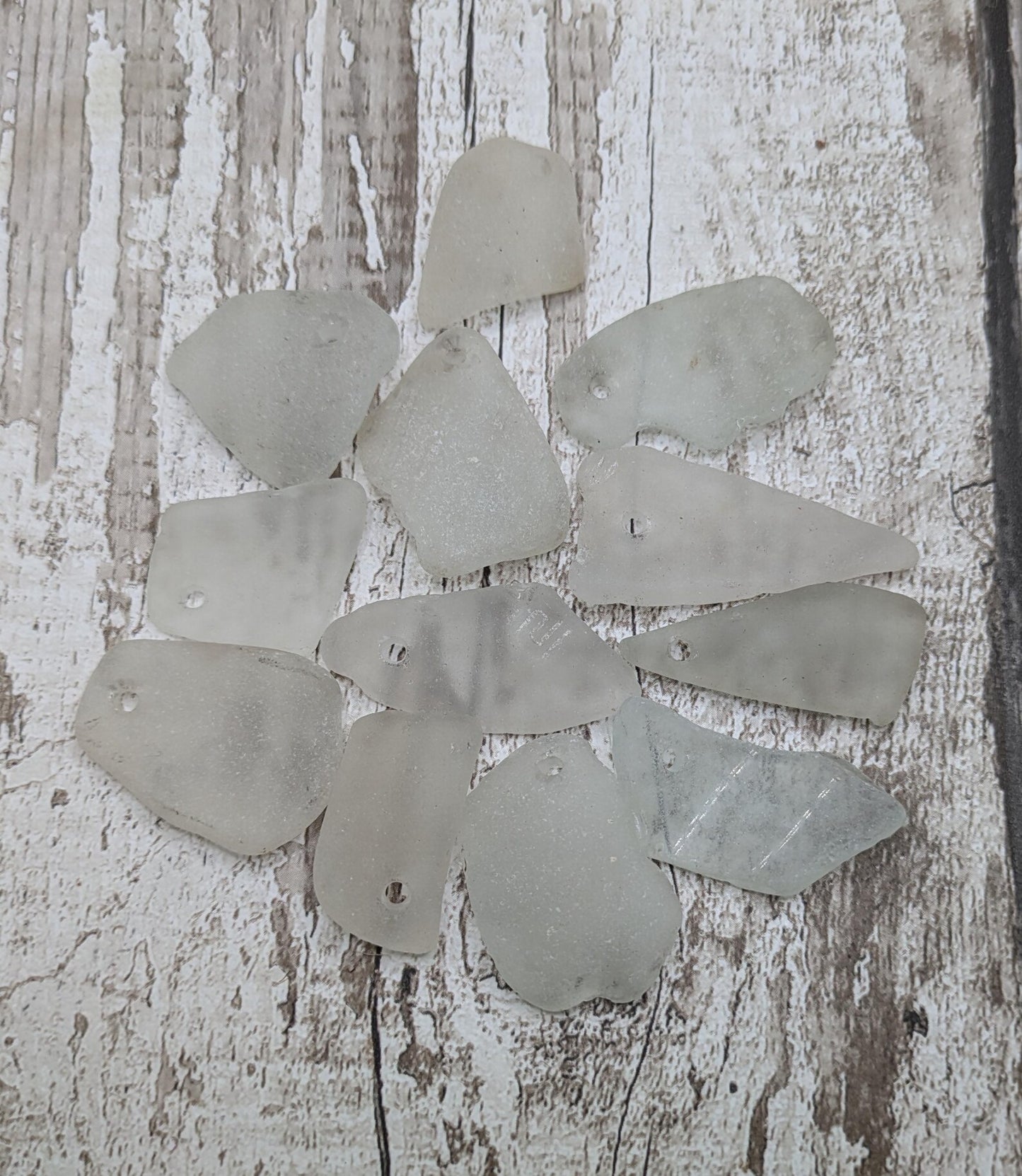 20 large White frosted sea glass beads.