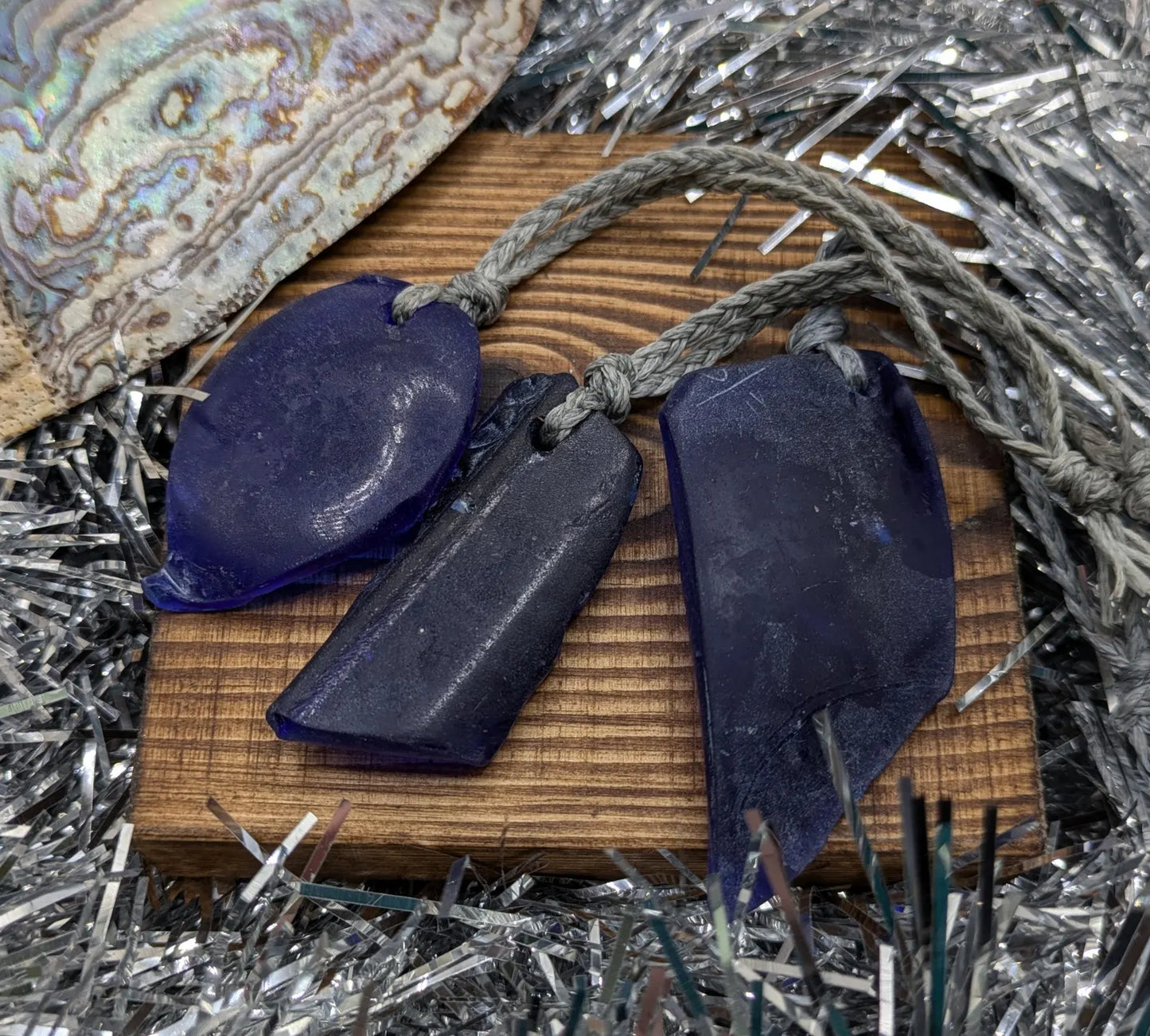 Dark Blue Sea Glass Christmas Tree Decorations - 3 Pack