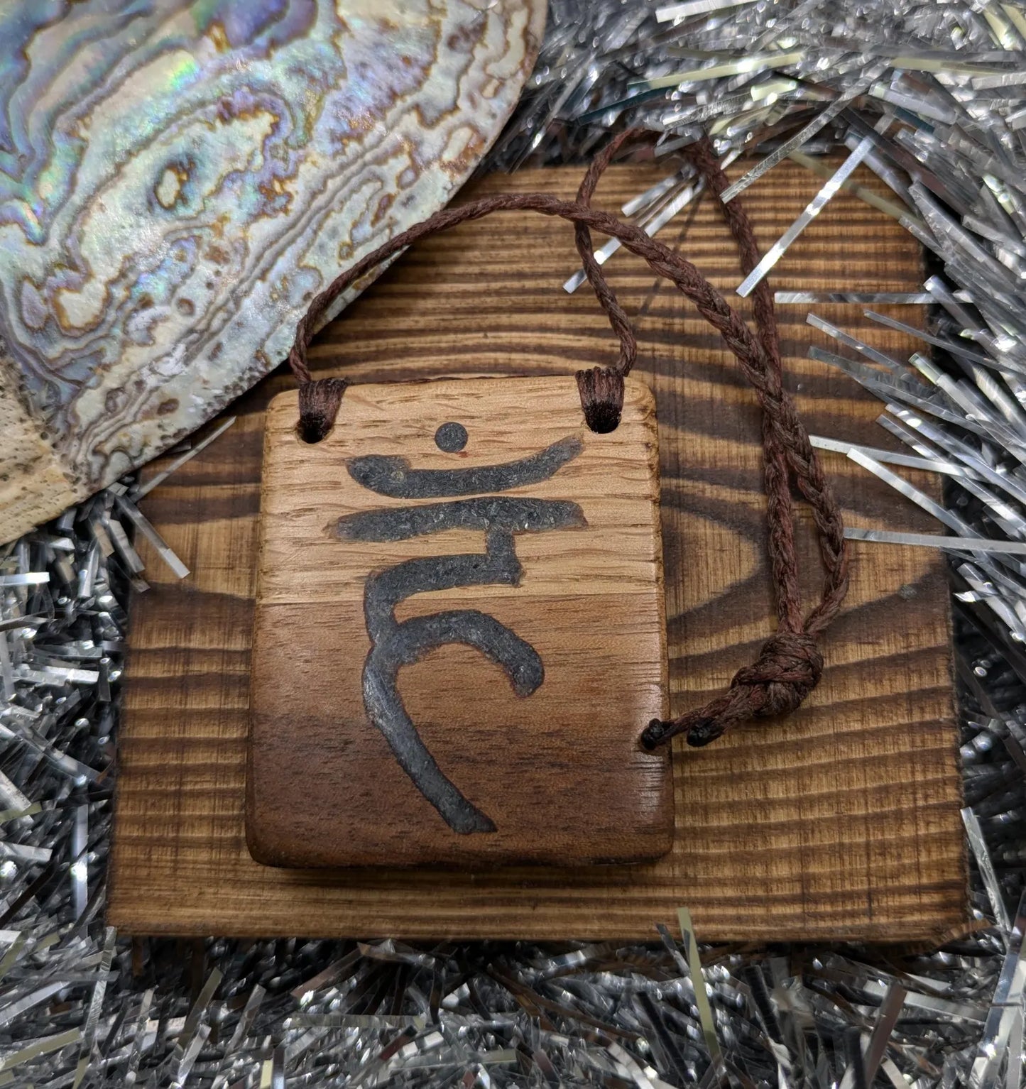 Oak and walnut throat chakra, blue kyanite Christmas decorations.