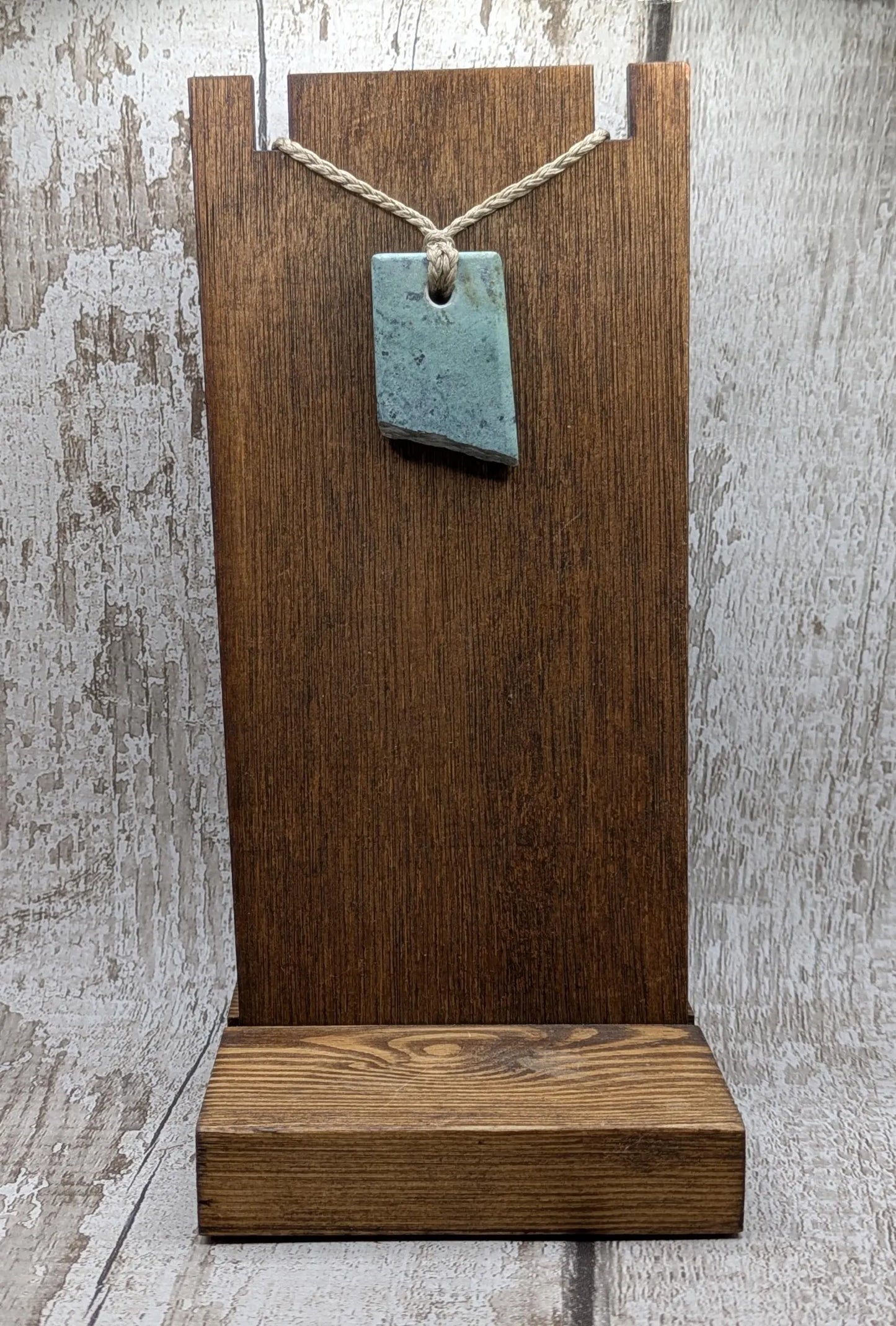 New Zealand pounamu Greenstone offcut raw edged pendant.