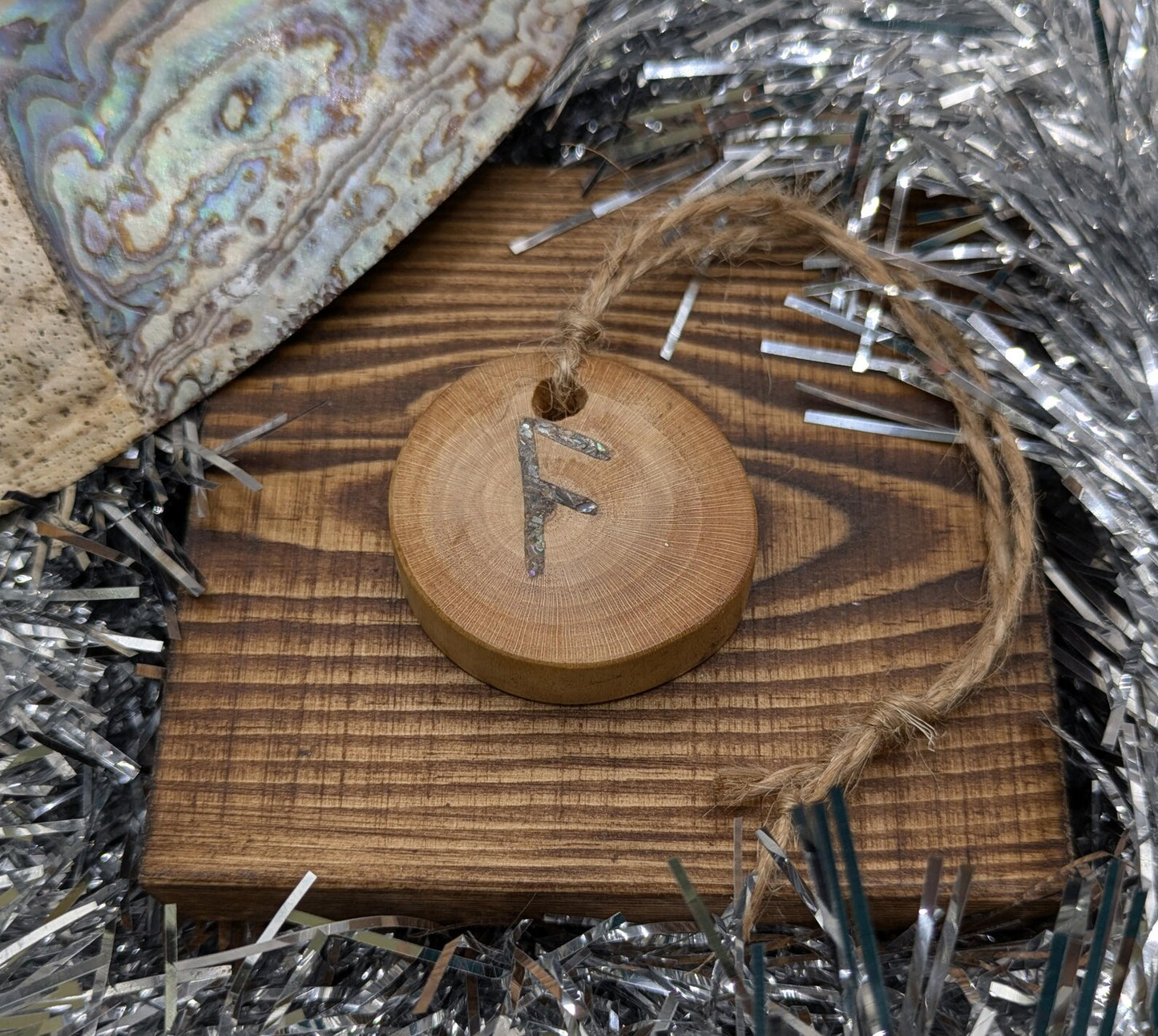 Apple wood ansuz rune Christmas decoration.