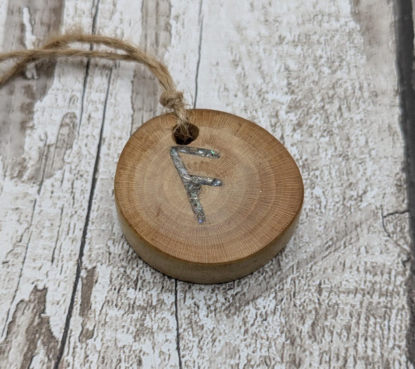 Apple wood ansuz rune Christmas decoration.