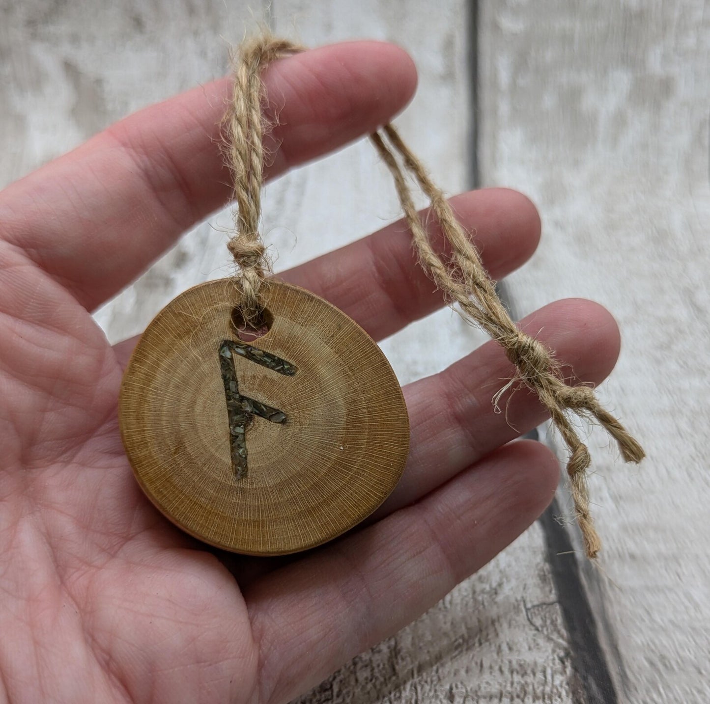 Apple wood ansuz rune Christmas decoration.