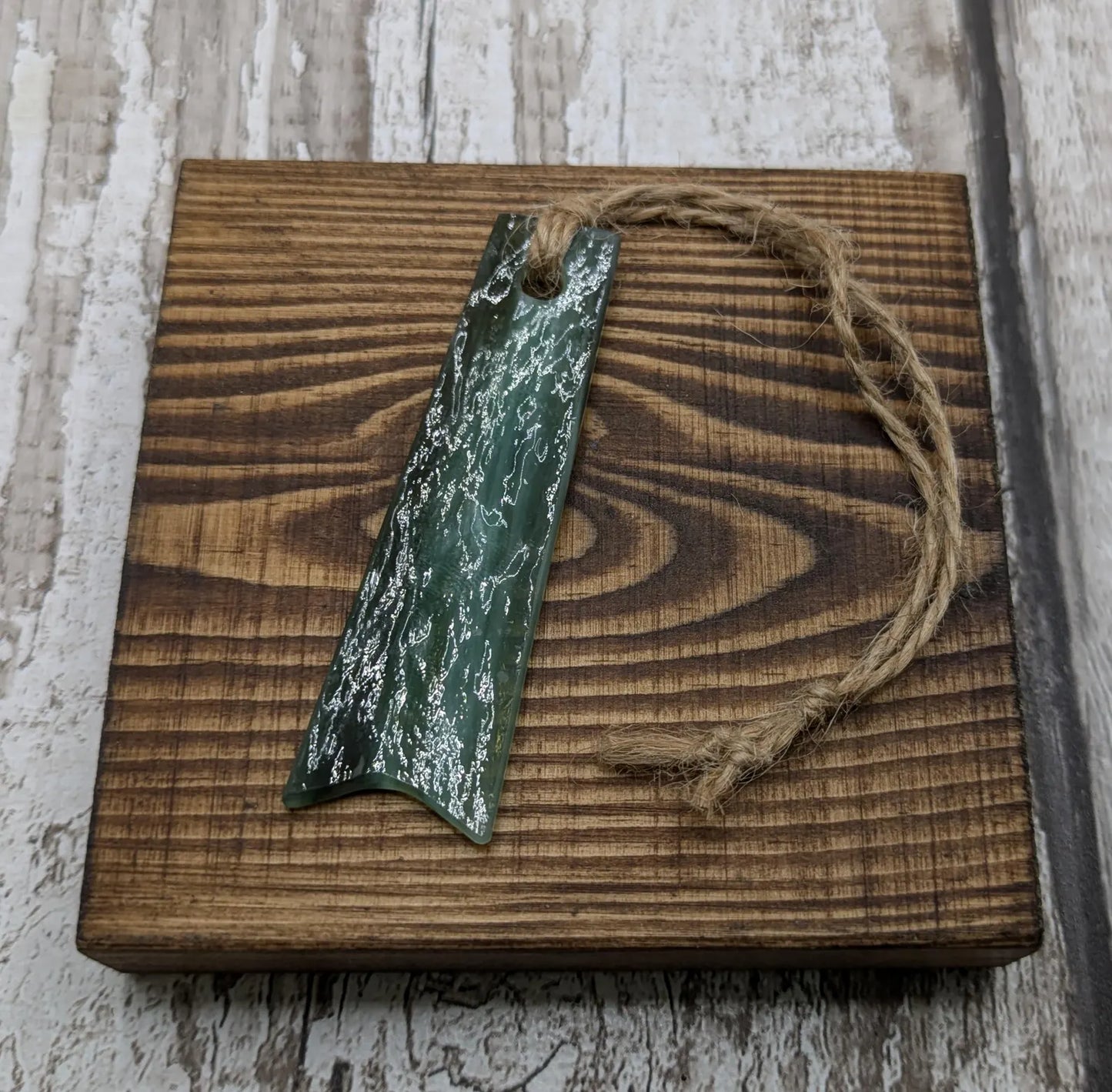 Recycled green stain glass toki Christmas decoration.