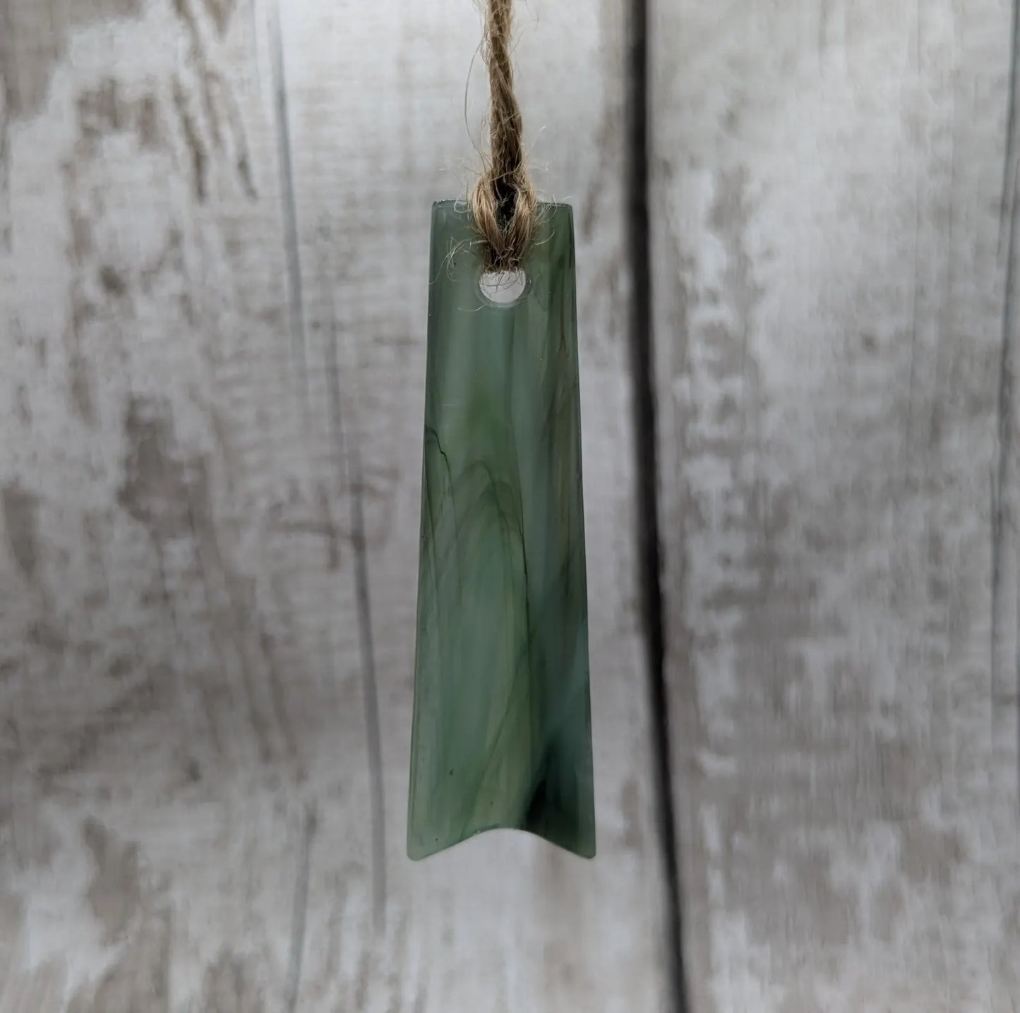 Recycled green stain glass toki Christmas decoration.
