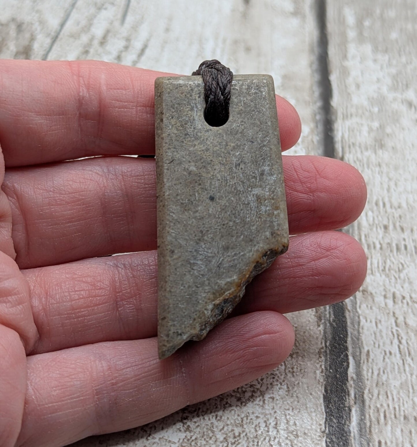 Polished Avebury Sarsen Stone Pendant – Rectangular Talisman, Raw Weathered Base, Ancient Standing Stone Material, Simple Natural Amulet.