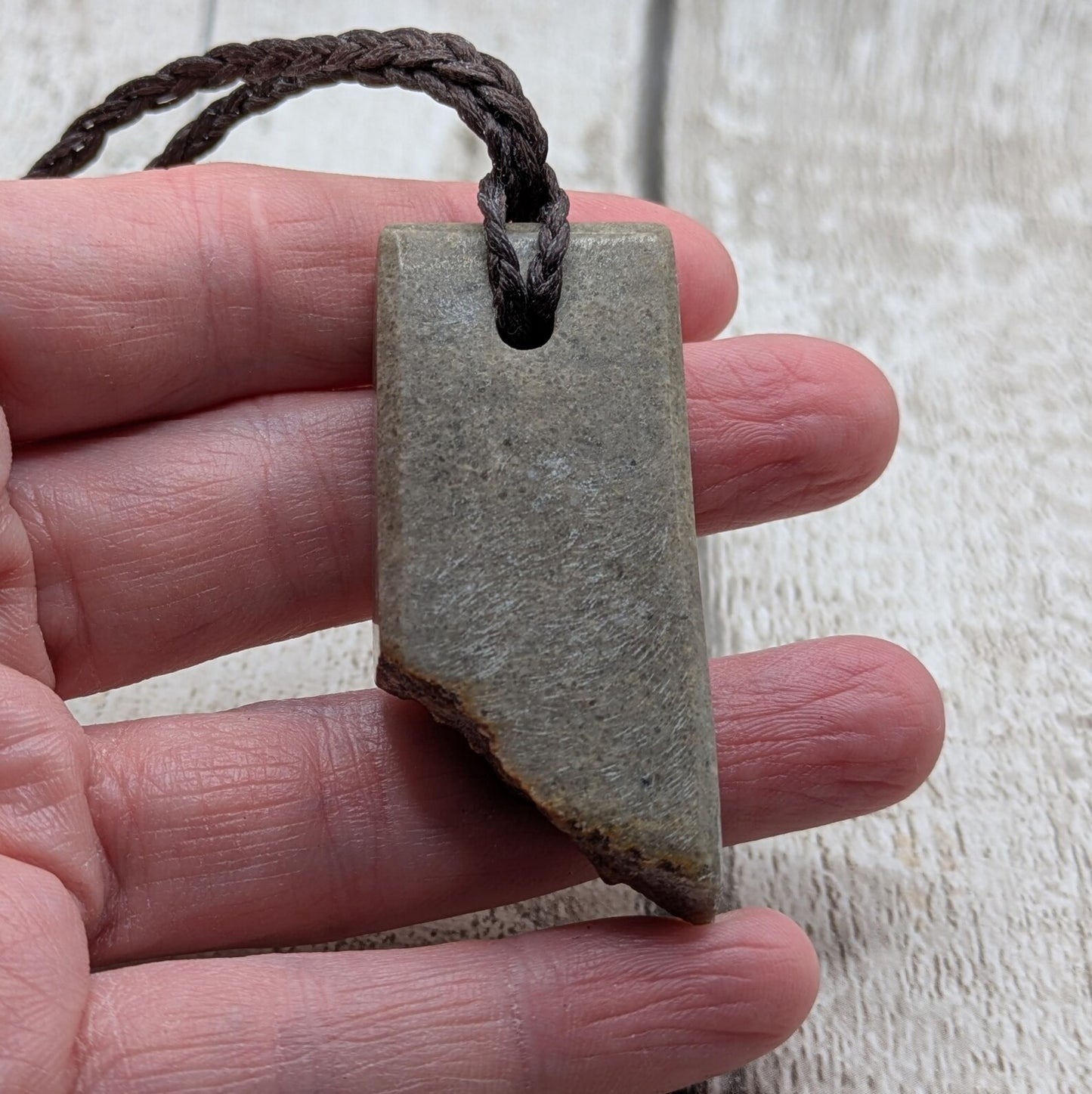 Polished Avebury Sarsen Stone Pendant – Rectangular Talisman, Raw Weathered Base, Ancient Standing Stone Material, Simple Natural Amulet.