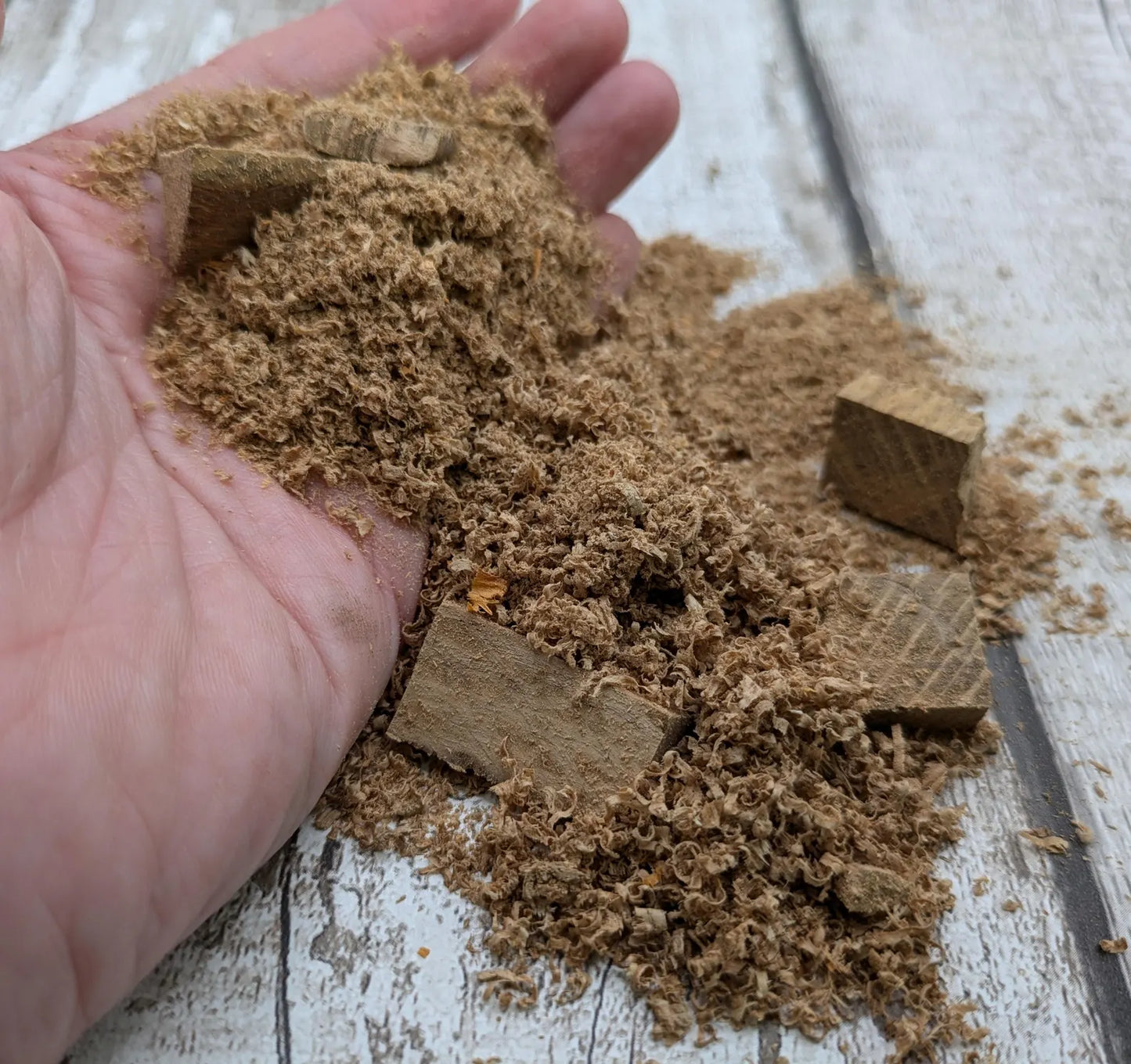 Olive wood shavings and offcuts.