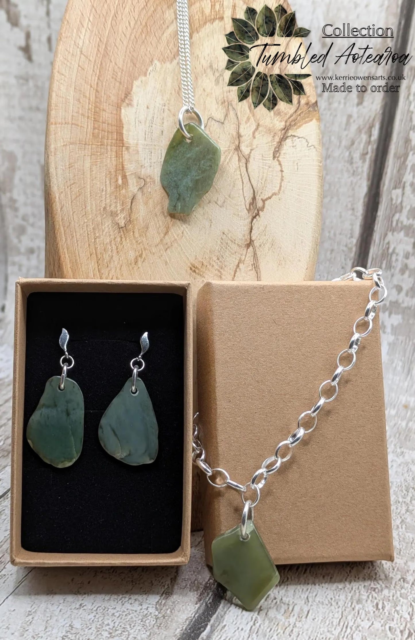 Made to order New Zealand Pounamu Jade Pendant on Sterling Silver set – Tumbled polished Greenstone Necklace, spiritual talisman.