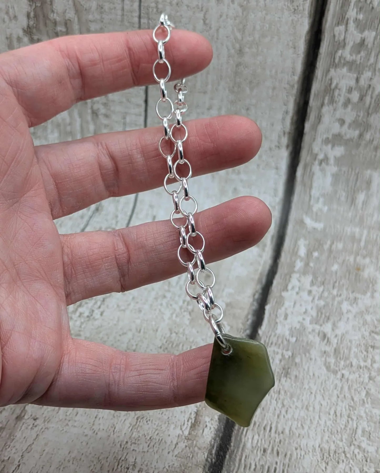 Made to order New Zealand Pounamu Jade Pendant on Sterling Silver set – Tumbled polished Greenstone Necklace, spiritual talisman.