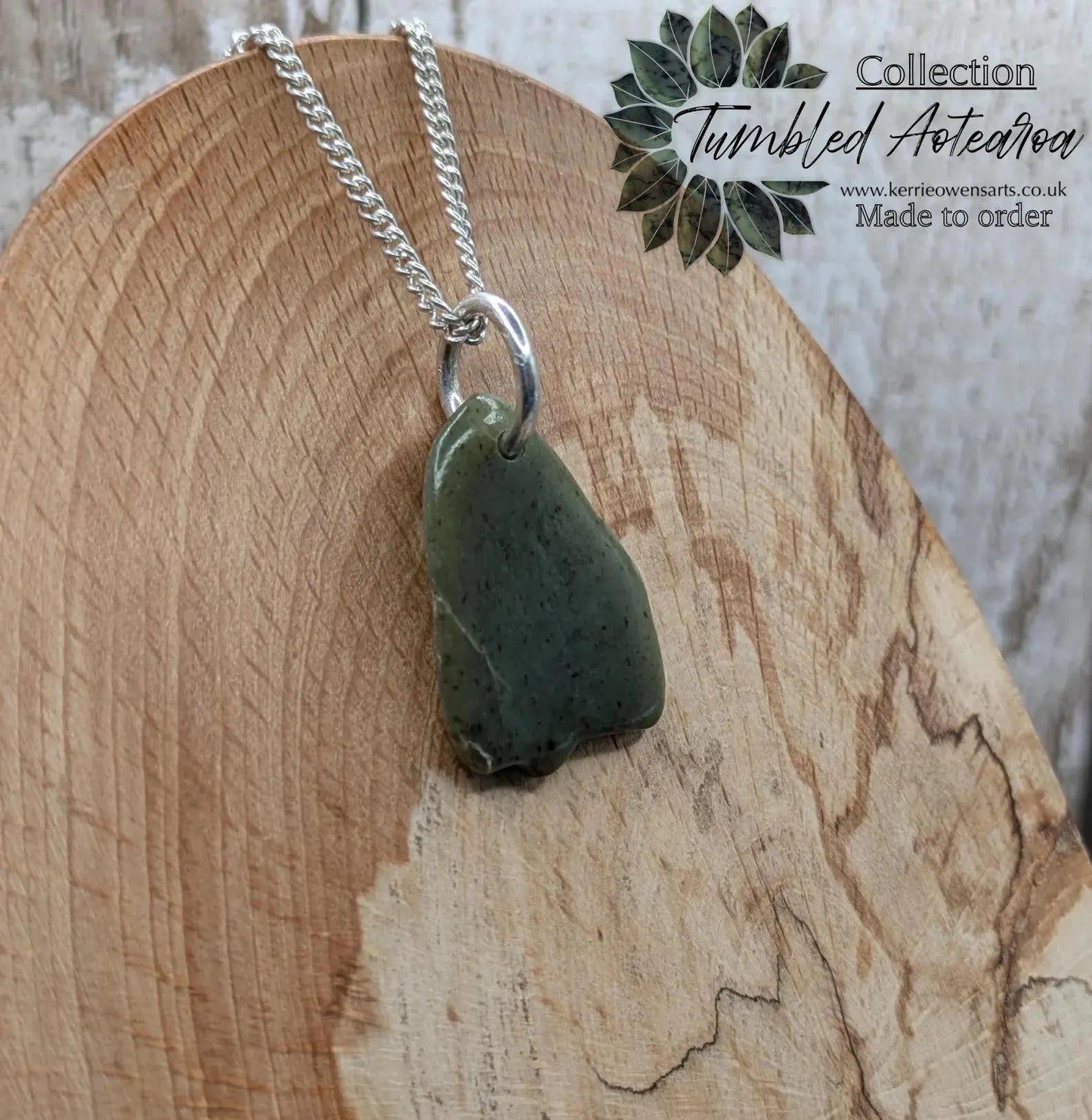 Made to order, New Zealand pounamu nephrite jade tumbled pendant on silver chain.