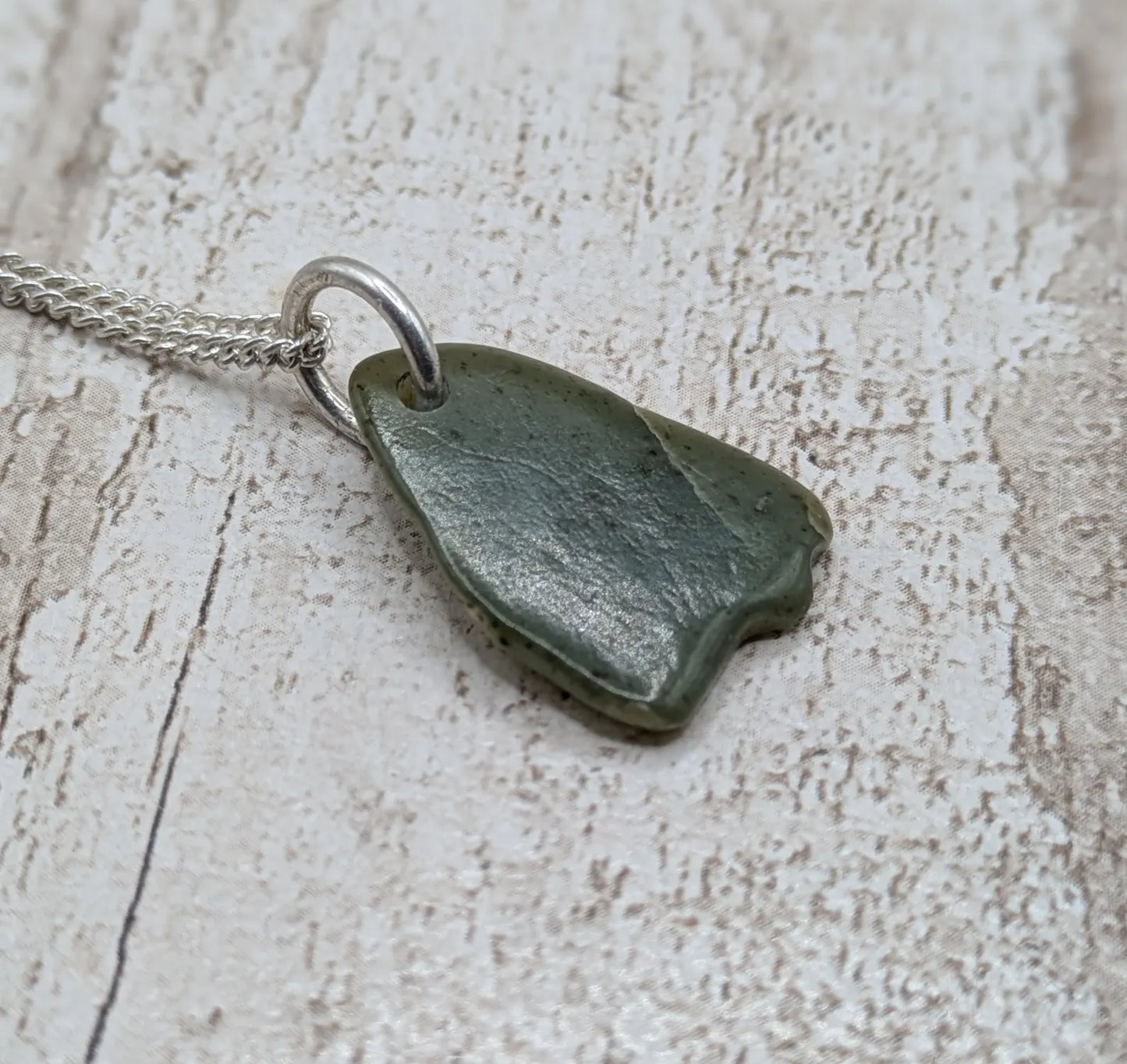 Made to order, New Zealand pounamu nephrite jade tumbled pendant on silver chain.