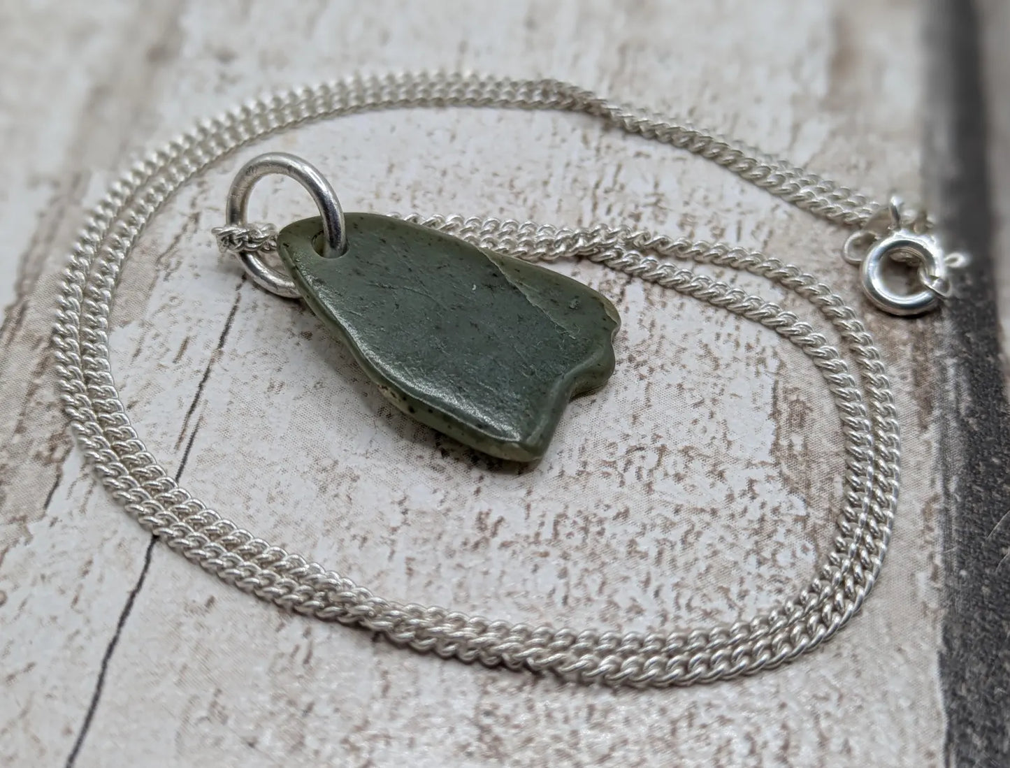 Made to order, New Zealand pounamu nephrite jade tumbled pendant on silver chain.