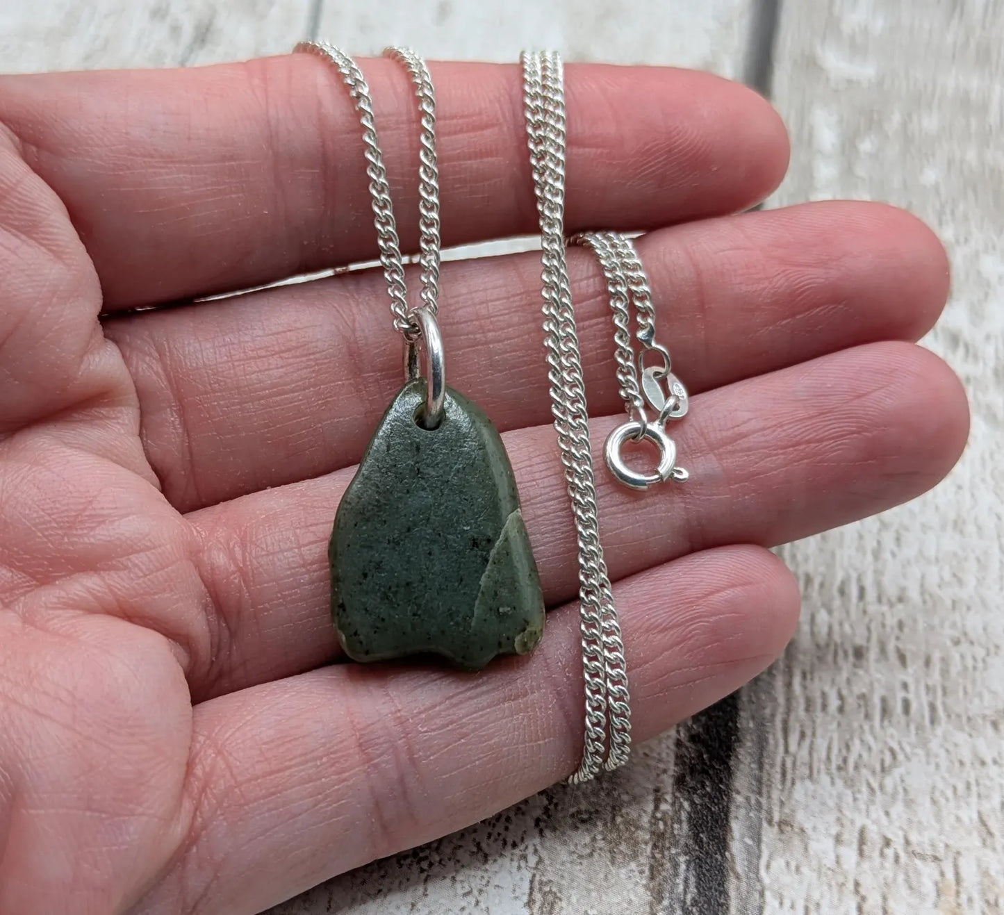 Made to order, New Zealand pounamu nephrite jade tumbled pendant on silver chain.