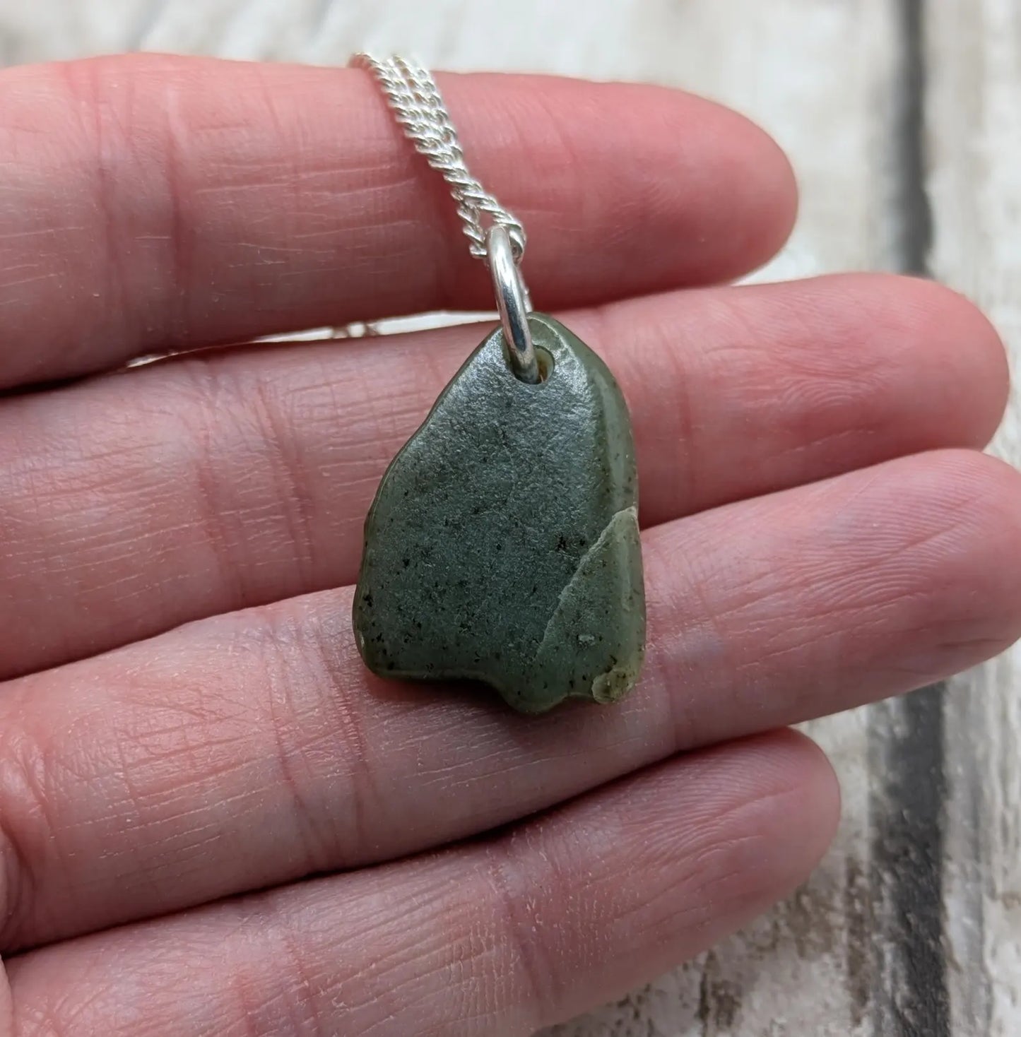 Made to order, New Zealand pounamu nephrite jade tumbled pendant on silver chain.